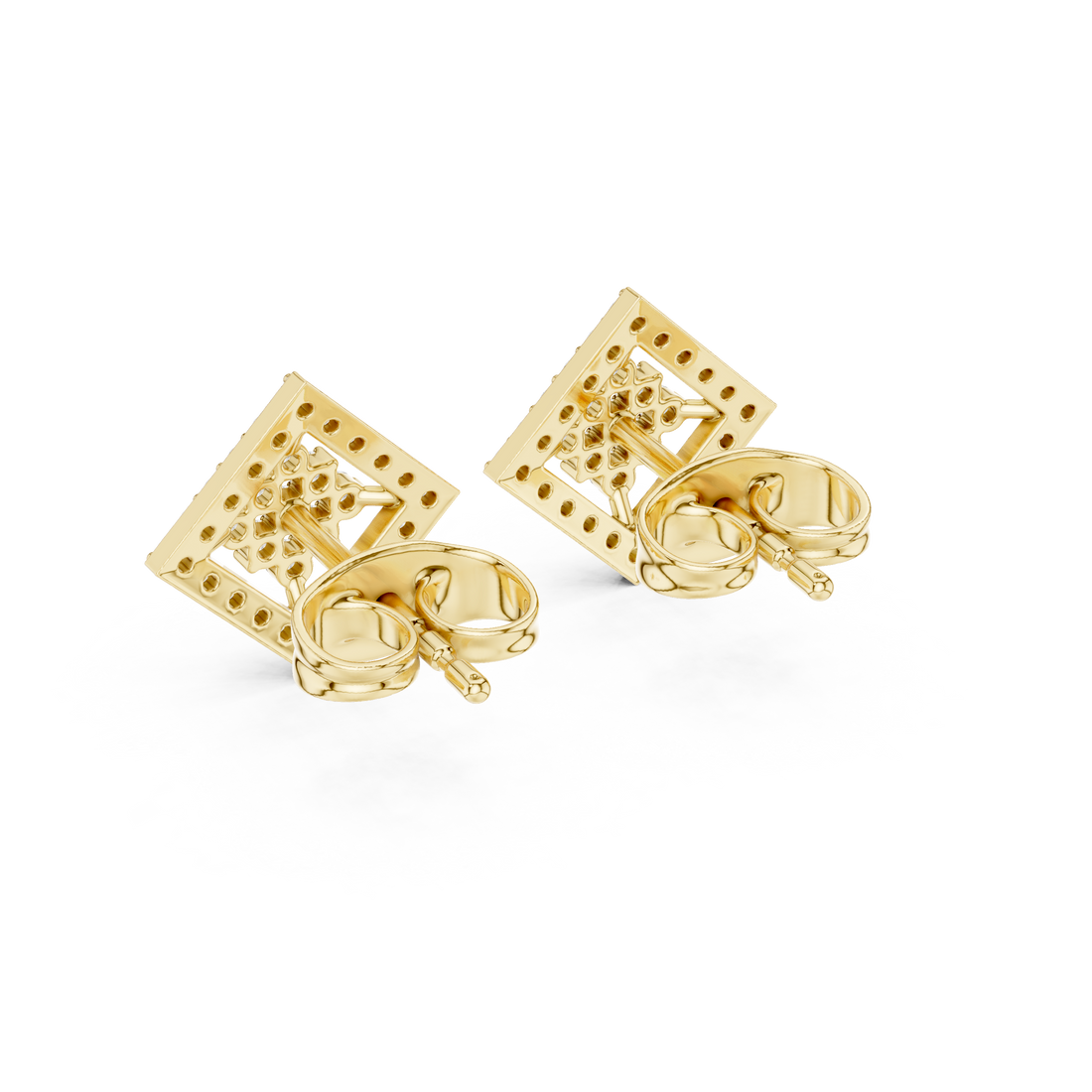 Radiant Round Diamond Geometric Halo Cluster Stud Earrings