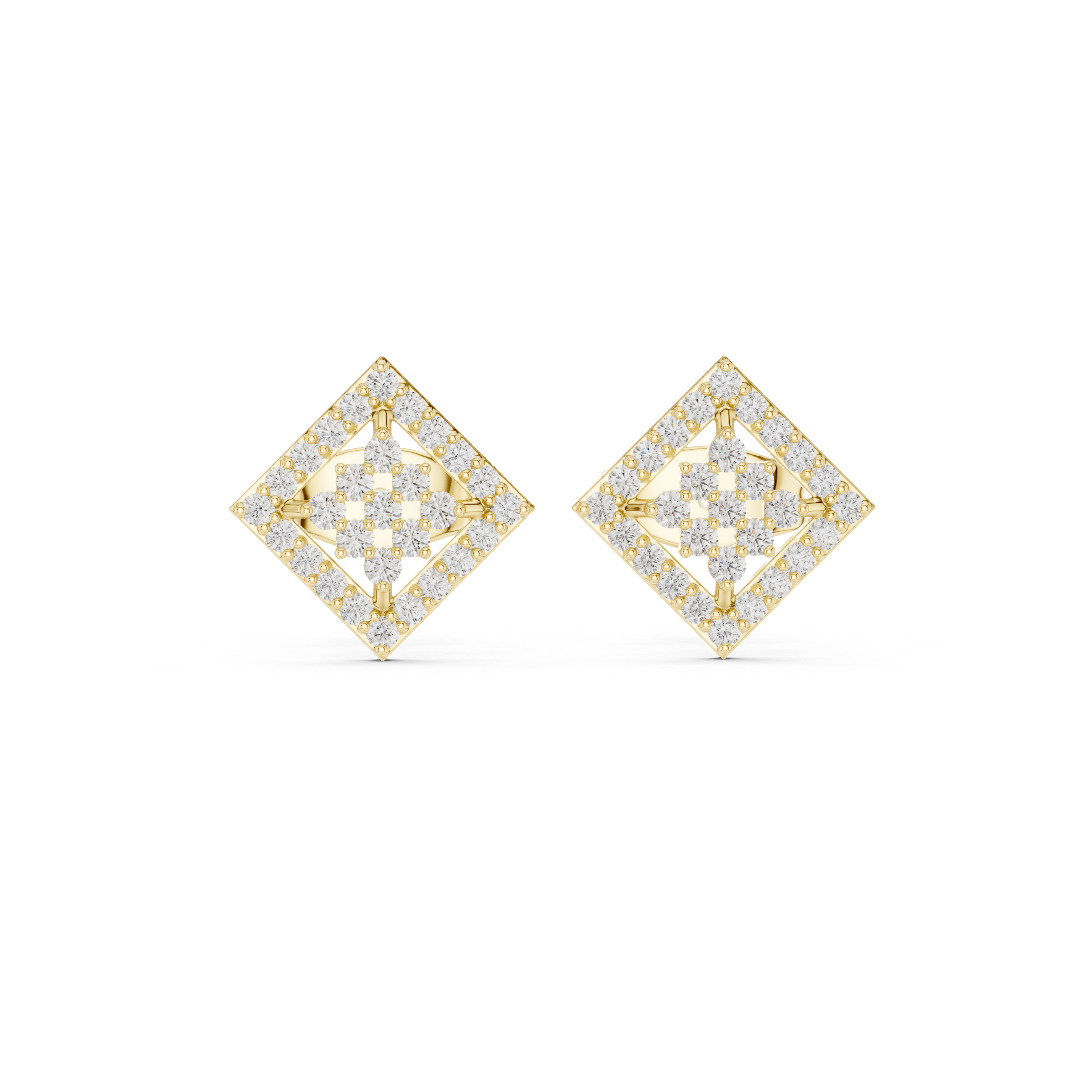 Radiant Round Diamond Geometric Halo Cluster Stud Earrings