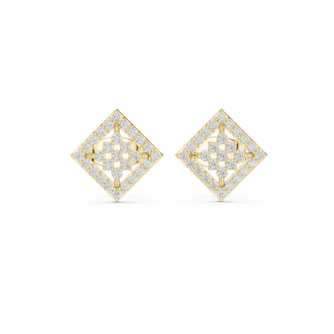 Radiant Round Diamond Geometric Halo Cluster Stud Earrings