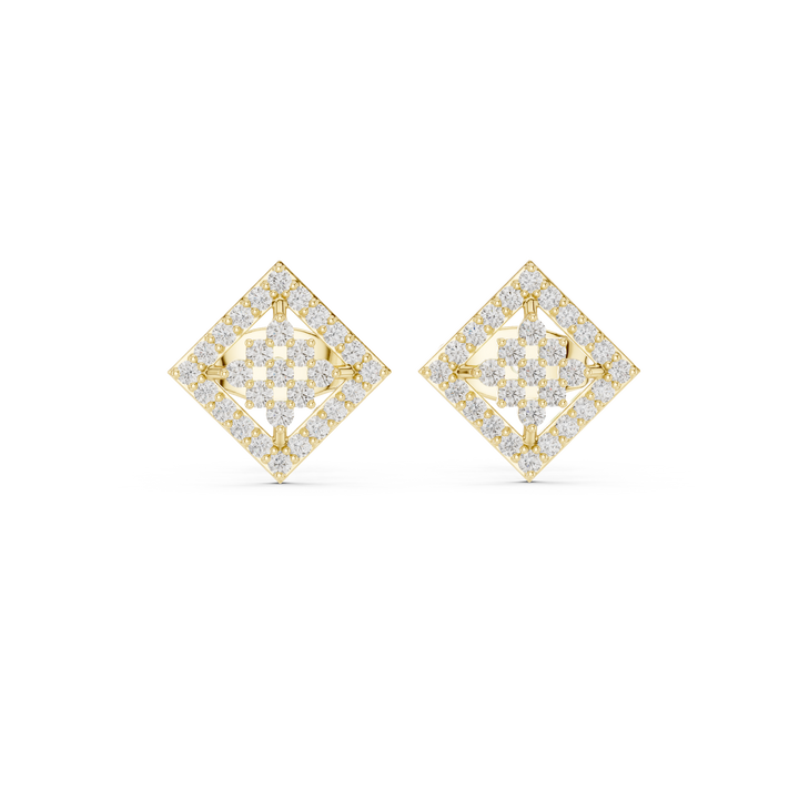 Radiant Round Diamond Geometric Halo Cluster Stud Earrings