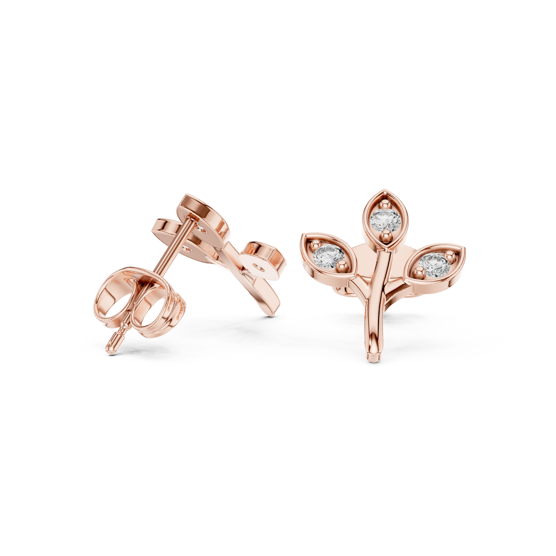 Round Cut Diamond Botanical Branch Stud Earrings