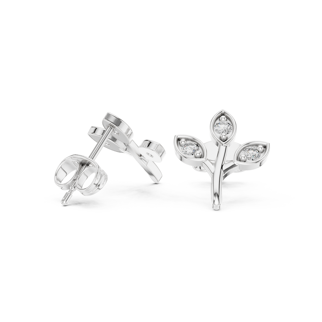 Round Cut Diamond Botanical Branch Stud Earrings