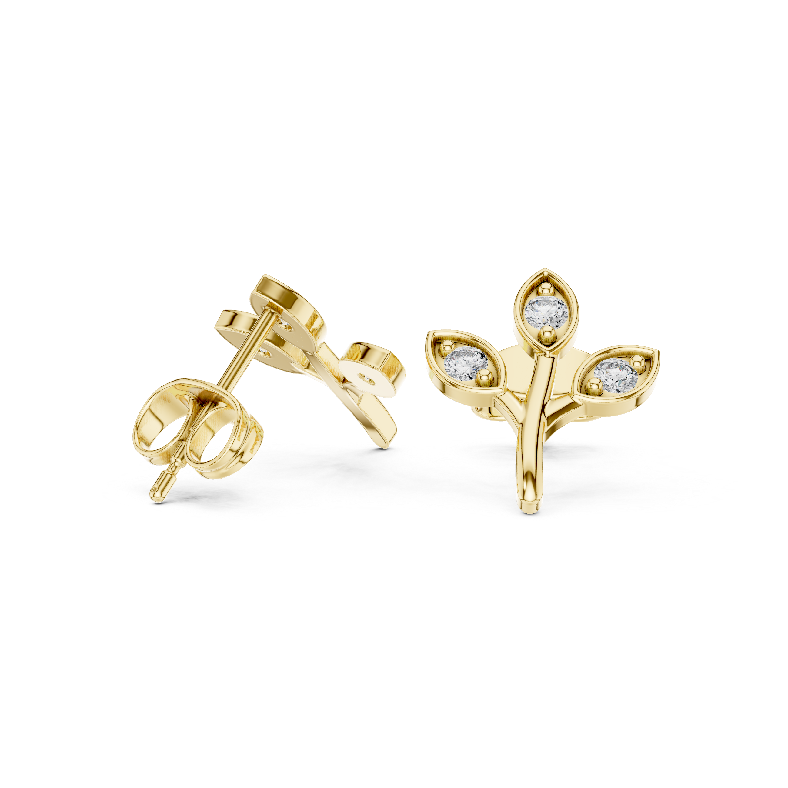 Round Cut Diamond Botanical Branch Stud Earrings