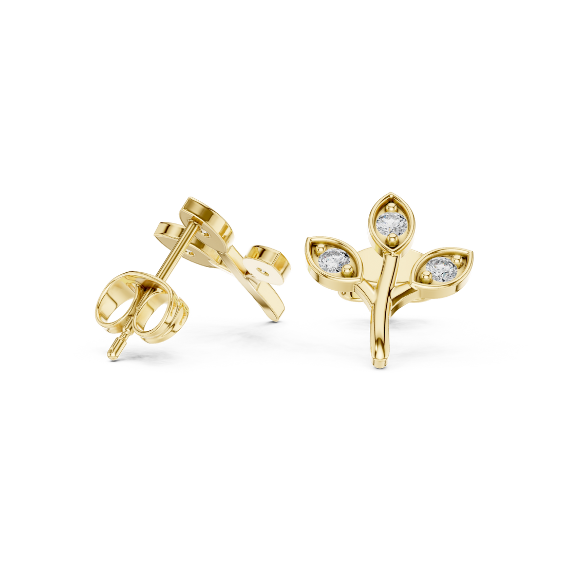 Round Cut Diamond Botanical Branch Stud Earrings