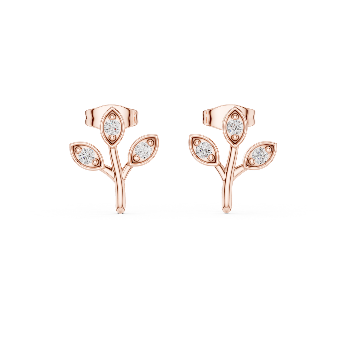 Round Cut Diamond Botanical Branch Stud Earrings