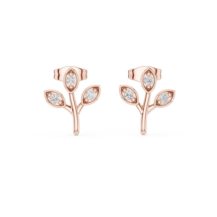 Round Cut Diamond Botanical Branch Stud Earrings