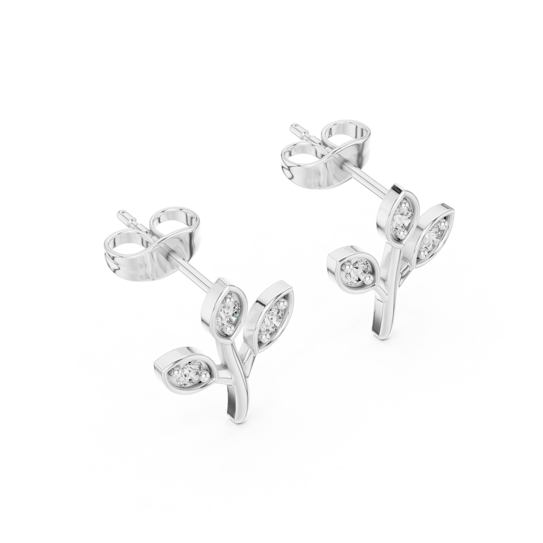 Round Cut Diamond Botanical Branch Stud Earrings