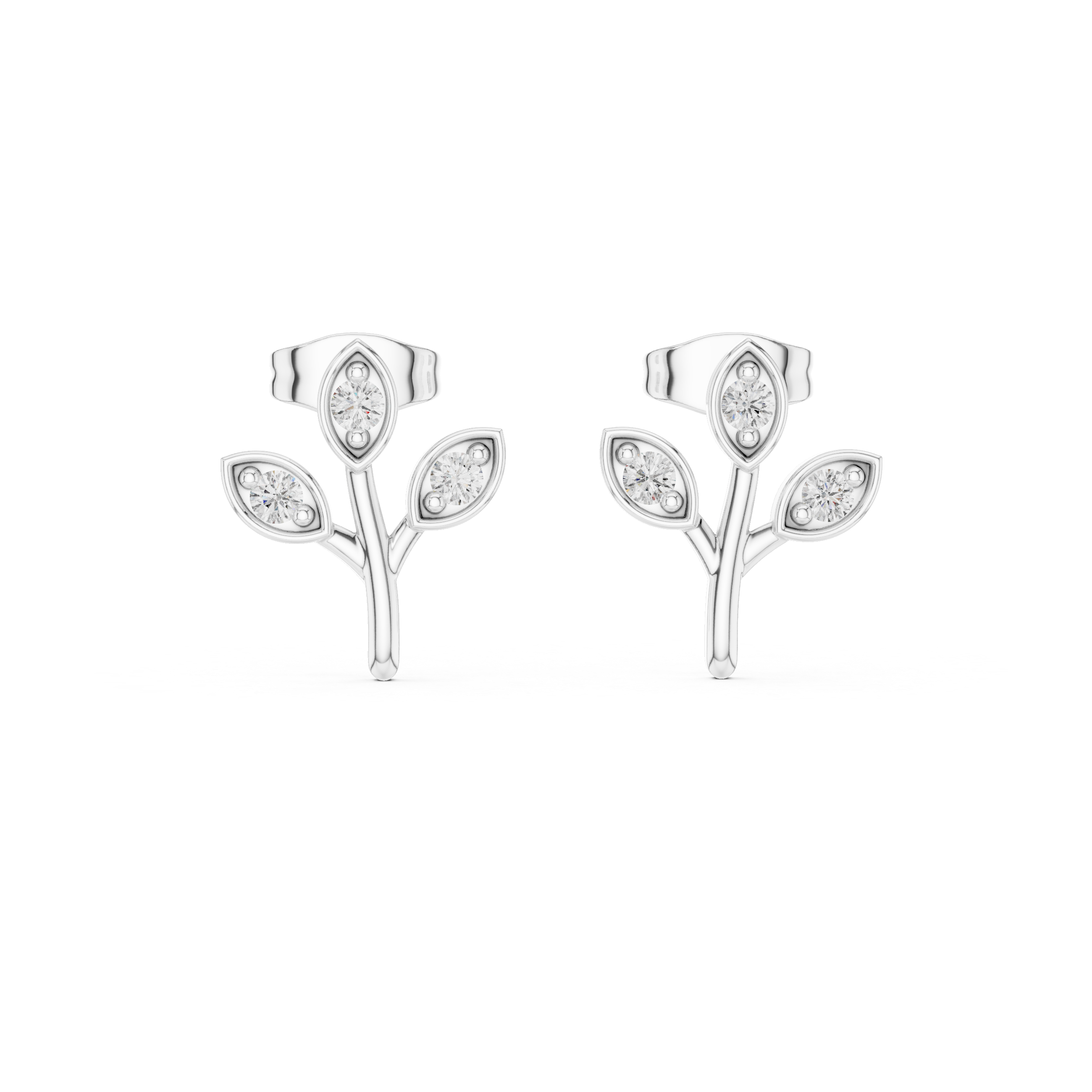 Round Cut Diamond Botanical Branch Stud Earrings