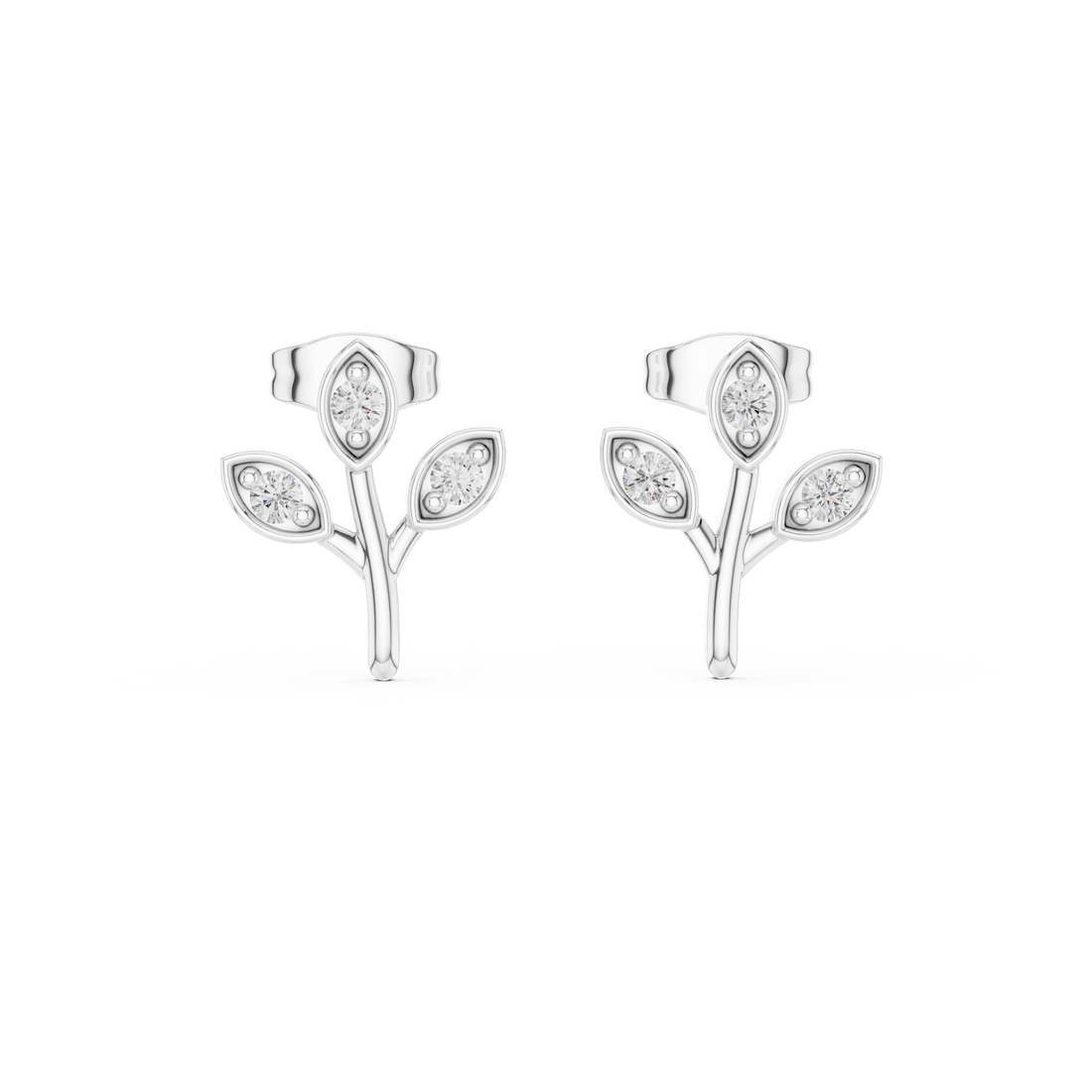Round Cut Diamond Botanical Branch Stud Earrings