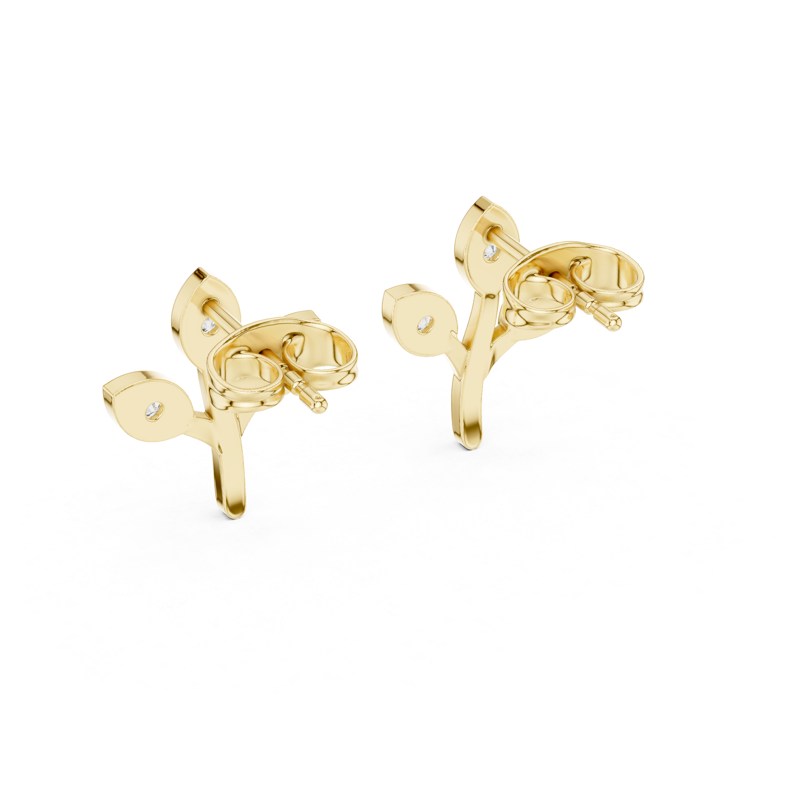Round Cut Diamond Botanical Branch Stud Earrings