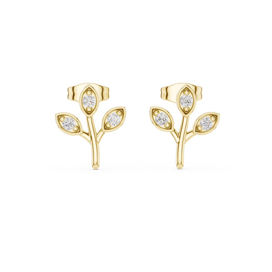 Round Cut Diamond Botanical Branch Stud Earrings