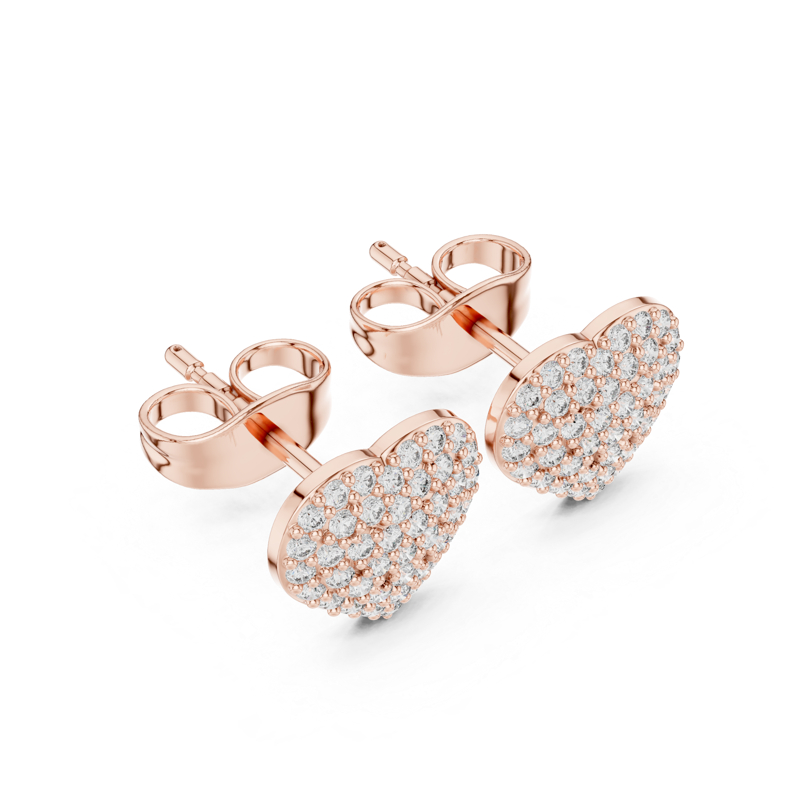 Round Cut Diamond Pavé Heart Stud Earrings