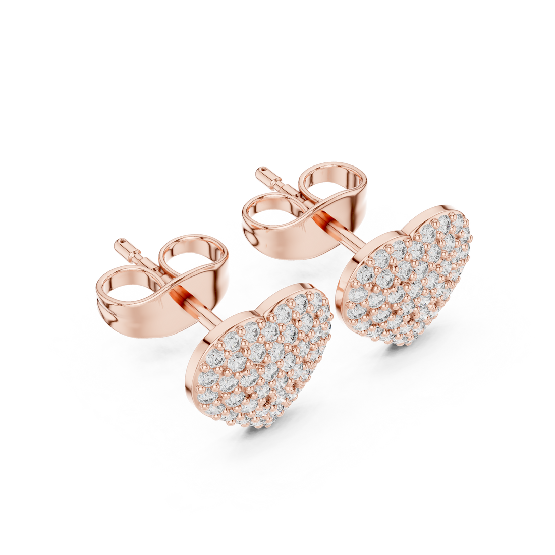 Round Cut Diamond Pavé Heart Stud Earrings