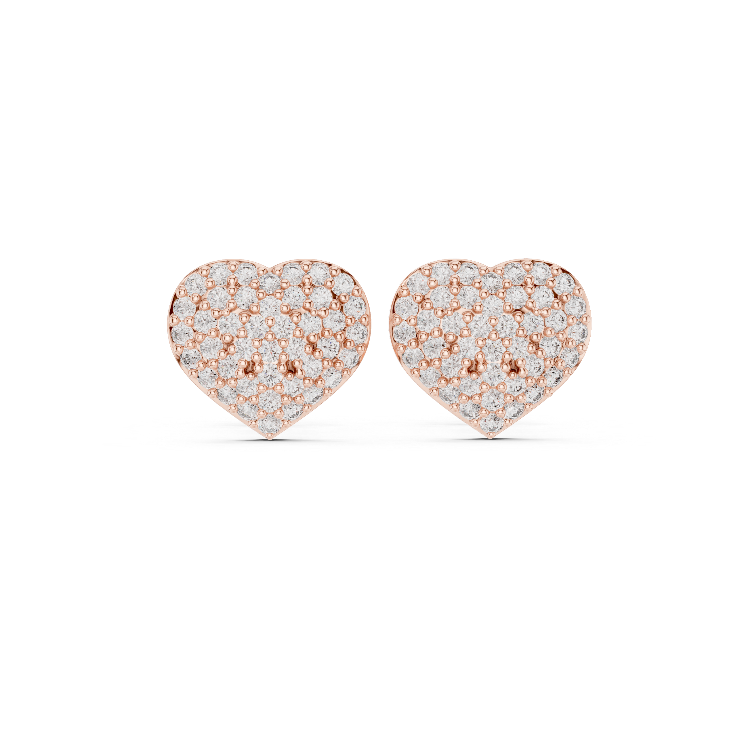 Round Cut Diamond Pavé Heart Stud Earrings