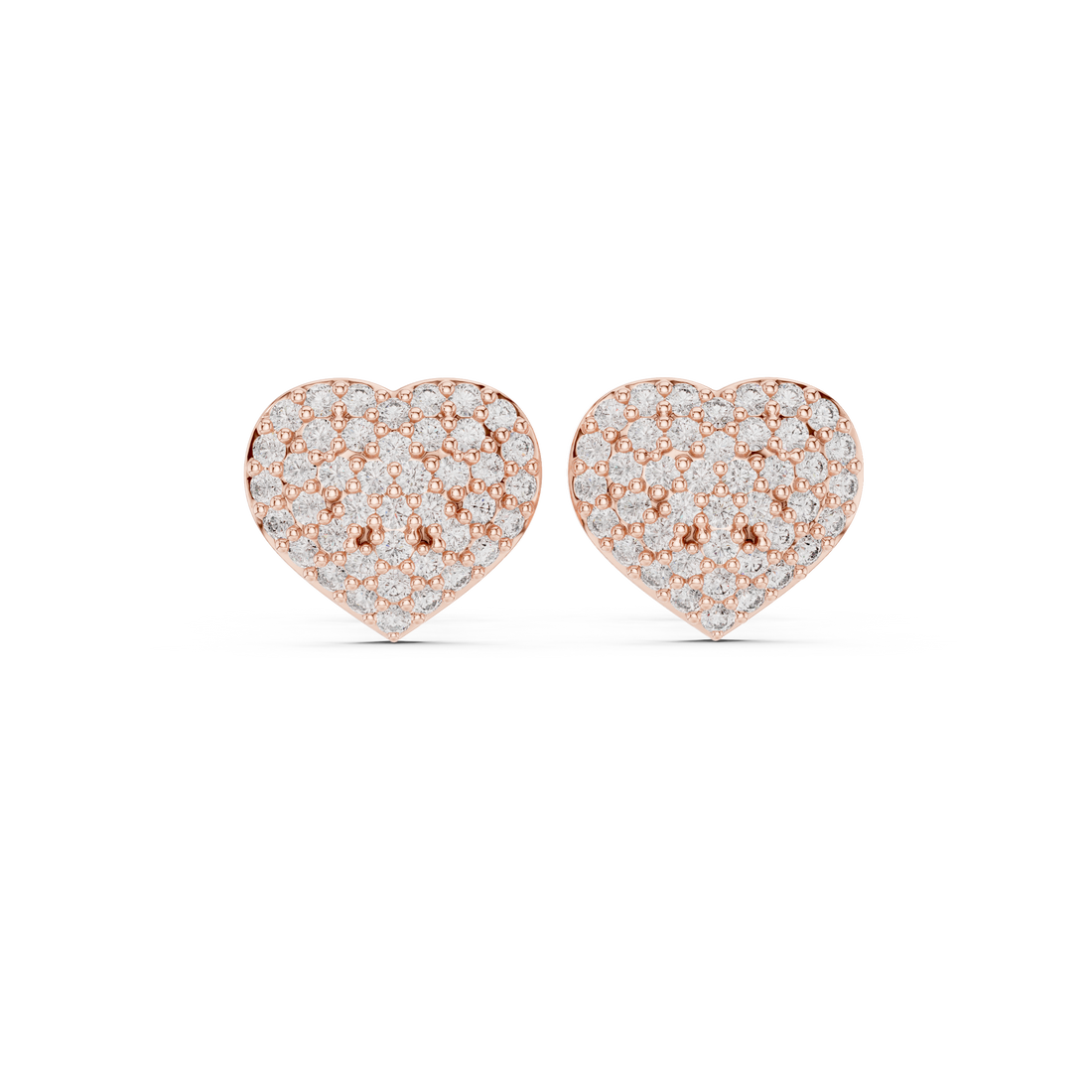 Round Cut Diamond Pavé Heart Stud Earrings
