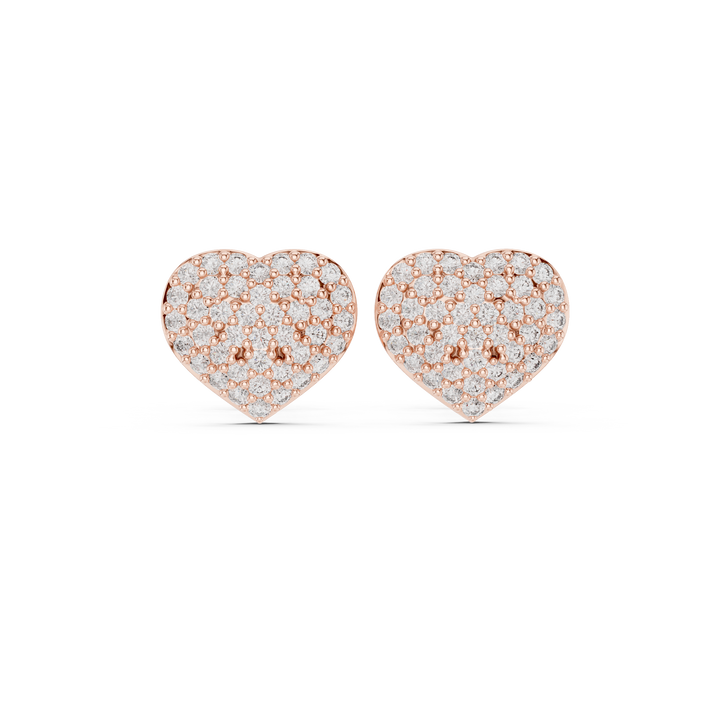 Round Cut Diamond Pavé Heart Stud Earrings