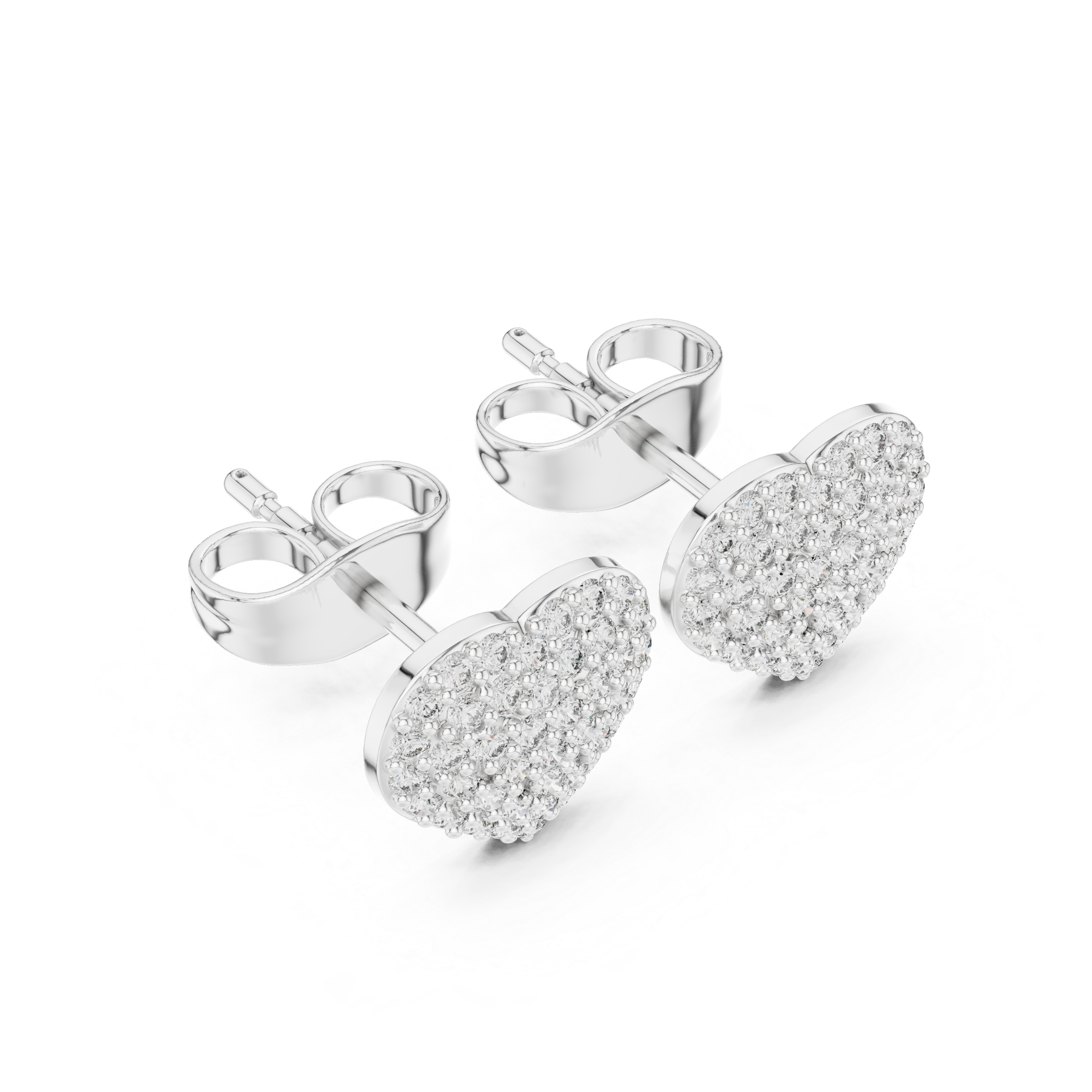 Round Cut Diamond Pavé Heart Stud Earrings