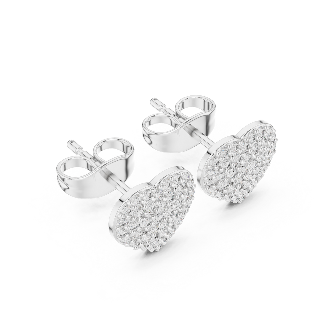 Round Cut Diamond Pavé Heart Stud Earrings