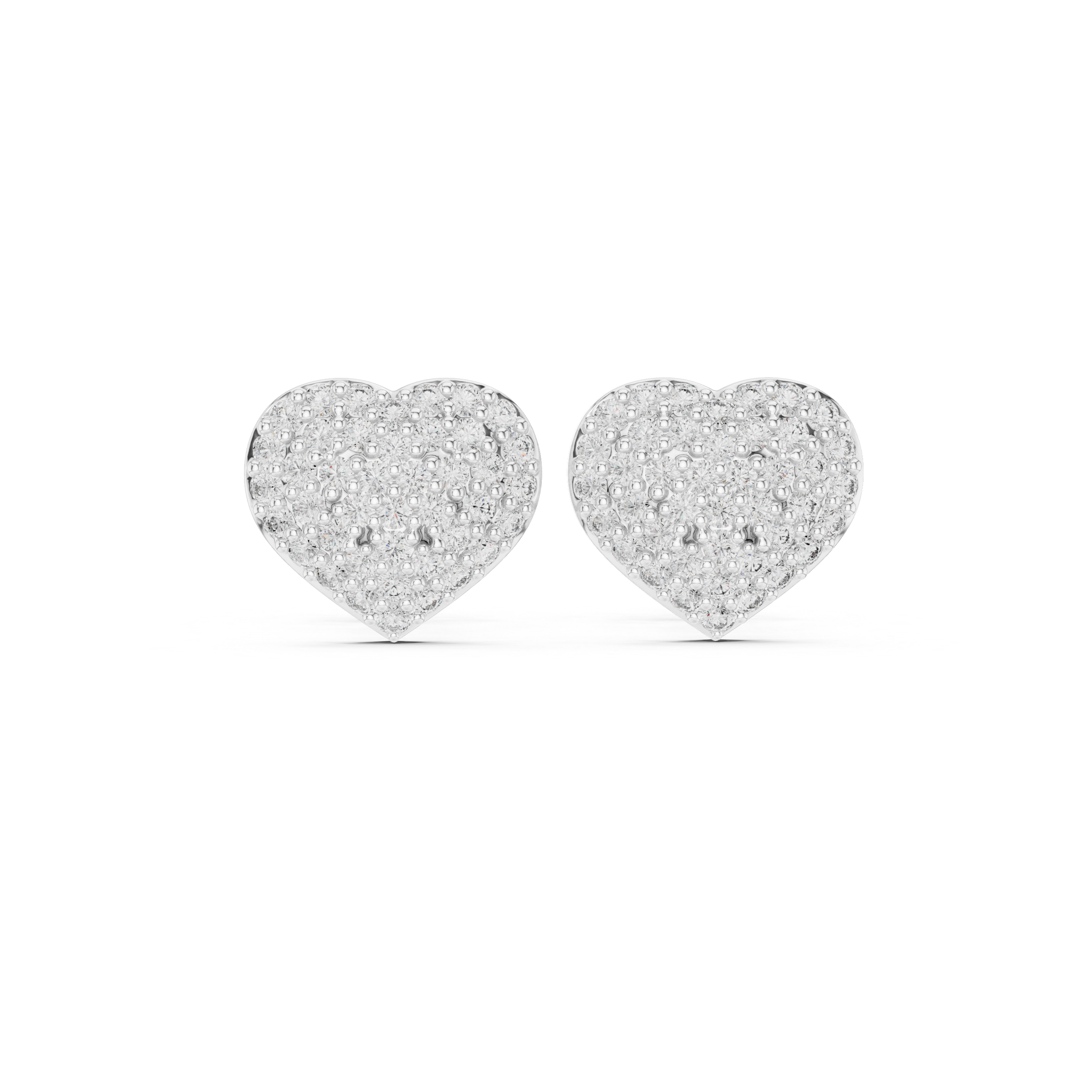 Round Cut Diamond Pavé Heart Stud Earrings