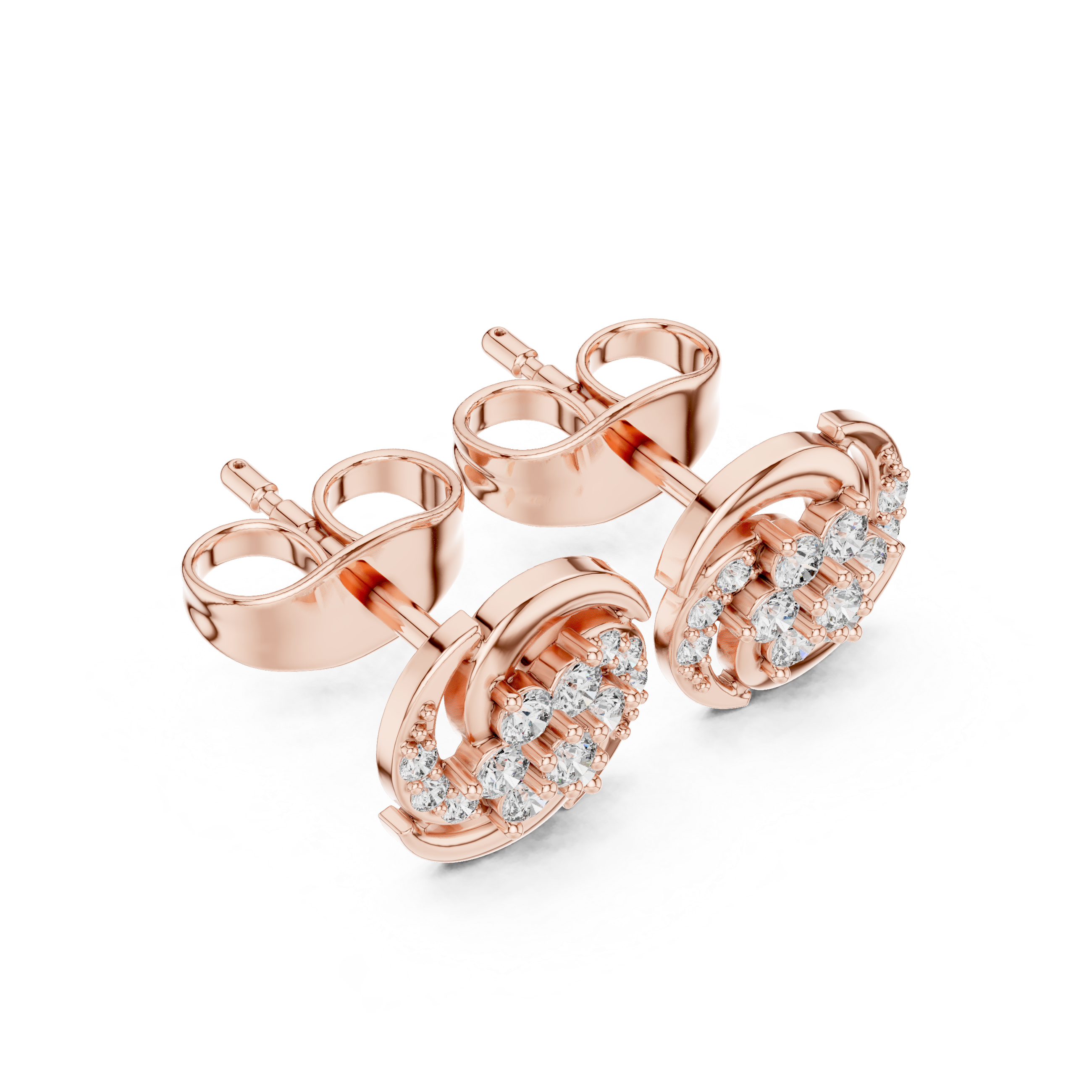 Round Cut Diamond Swirl Cluster Stud Earrings