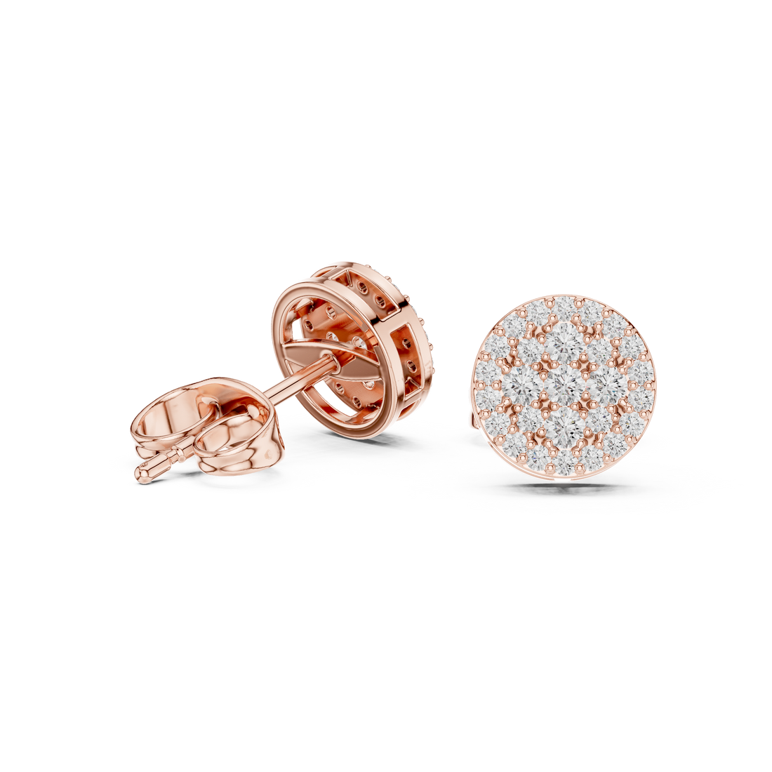 Round Cut Diamond Pavé Disc Stud Earrings