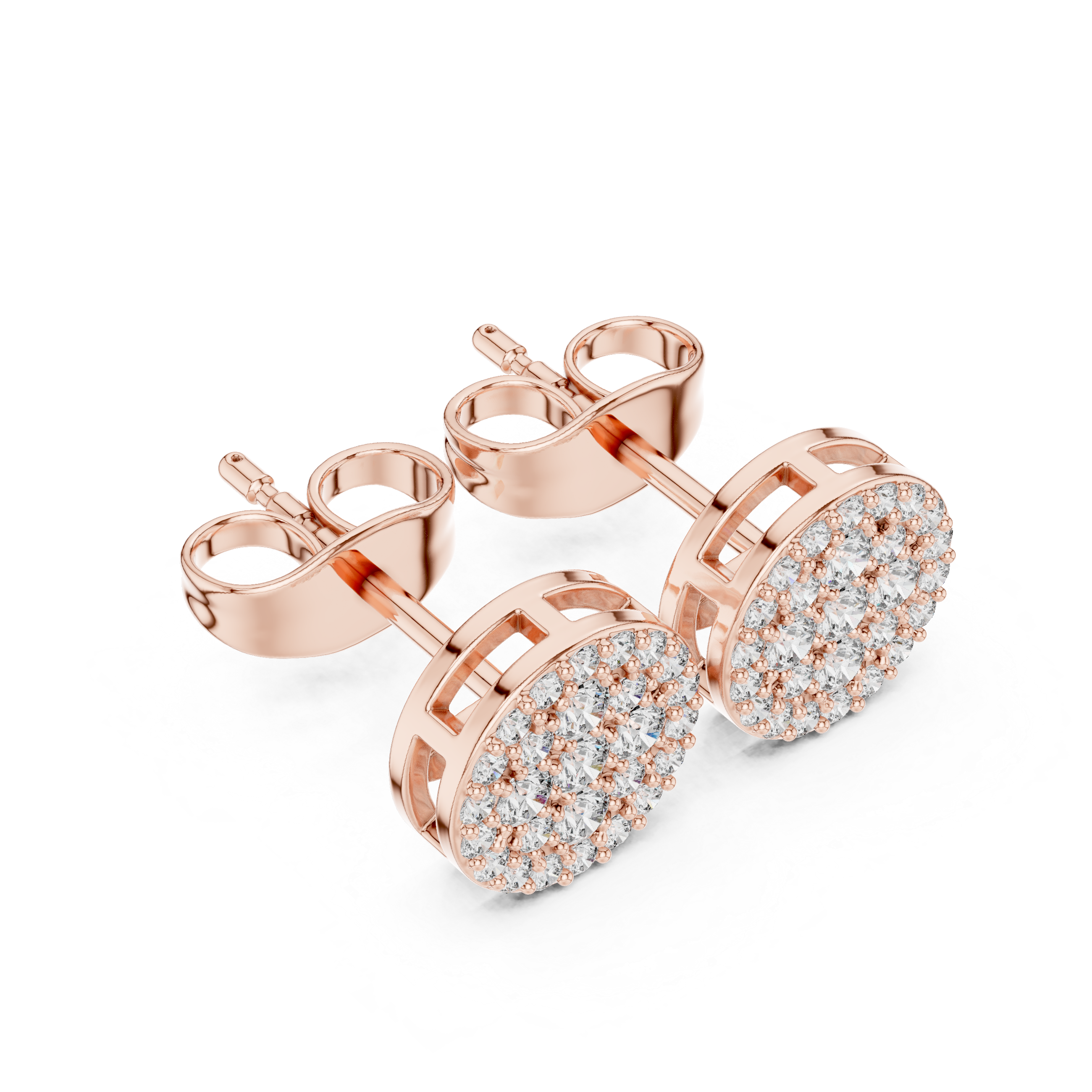 Round Cut Diamond Pavé Disc Stud Earrings