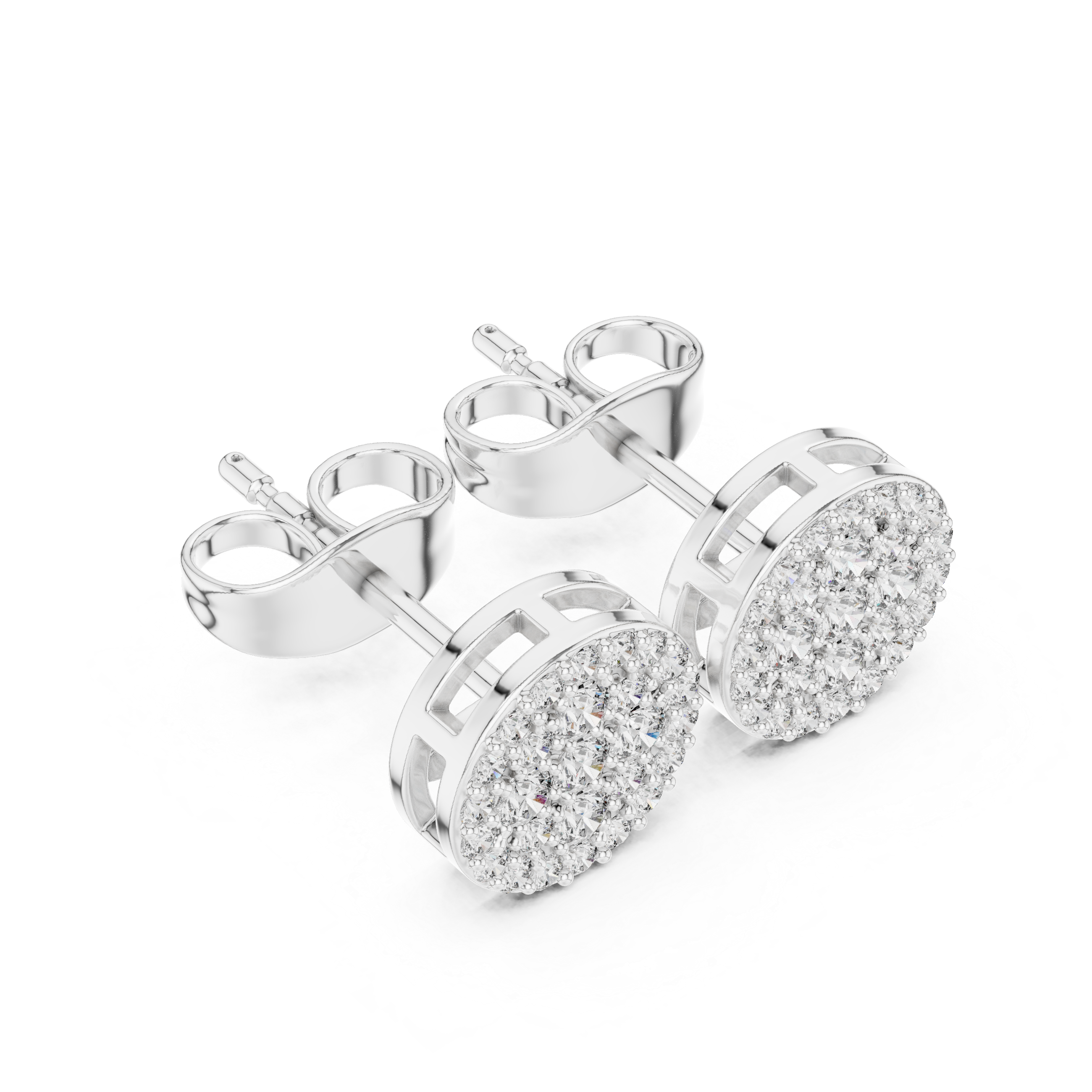 Round Cut Diamond Pavé Disc Stud Earrings