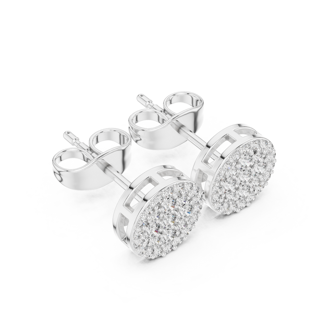 Round Cut Diamond Pavé Disc Stud Earrings