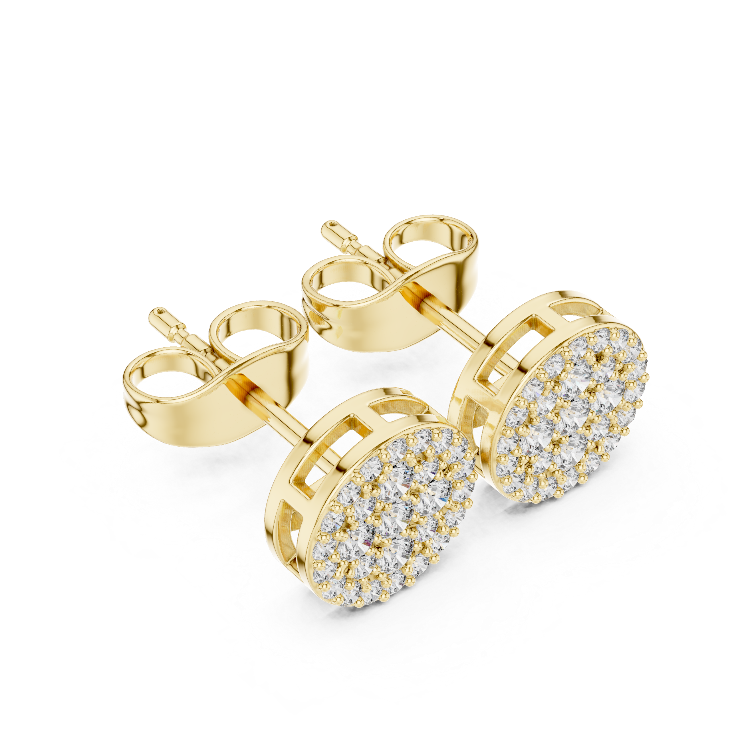 Round Cut Diamond Pavé Disc Stud Earrings