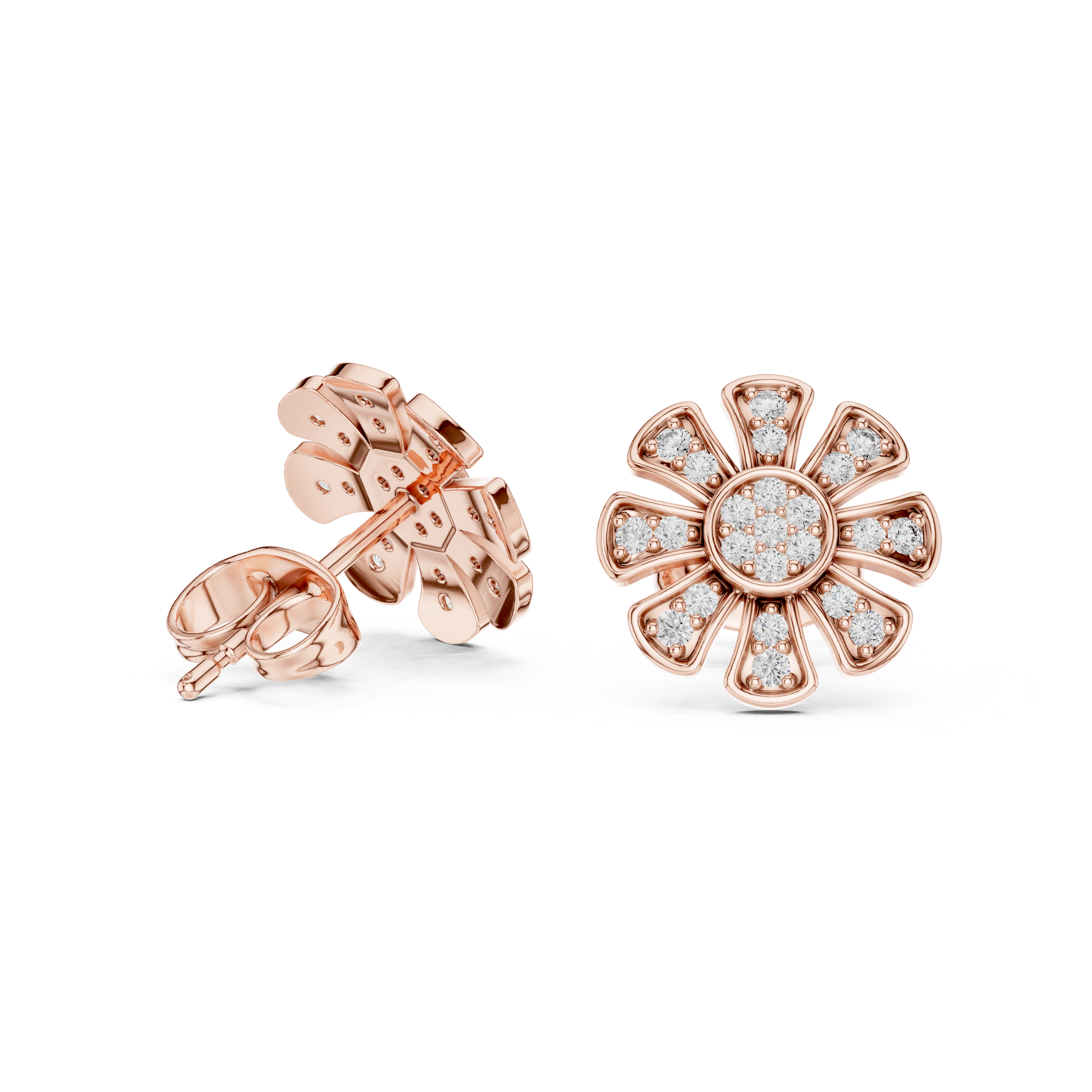 Round Cut Diamond Floral Pavé Stud Earrings