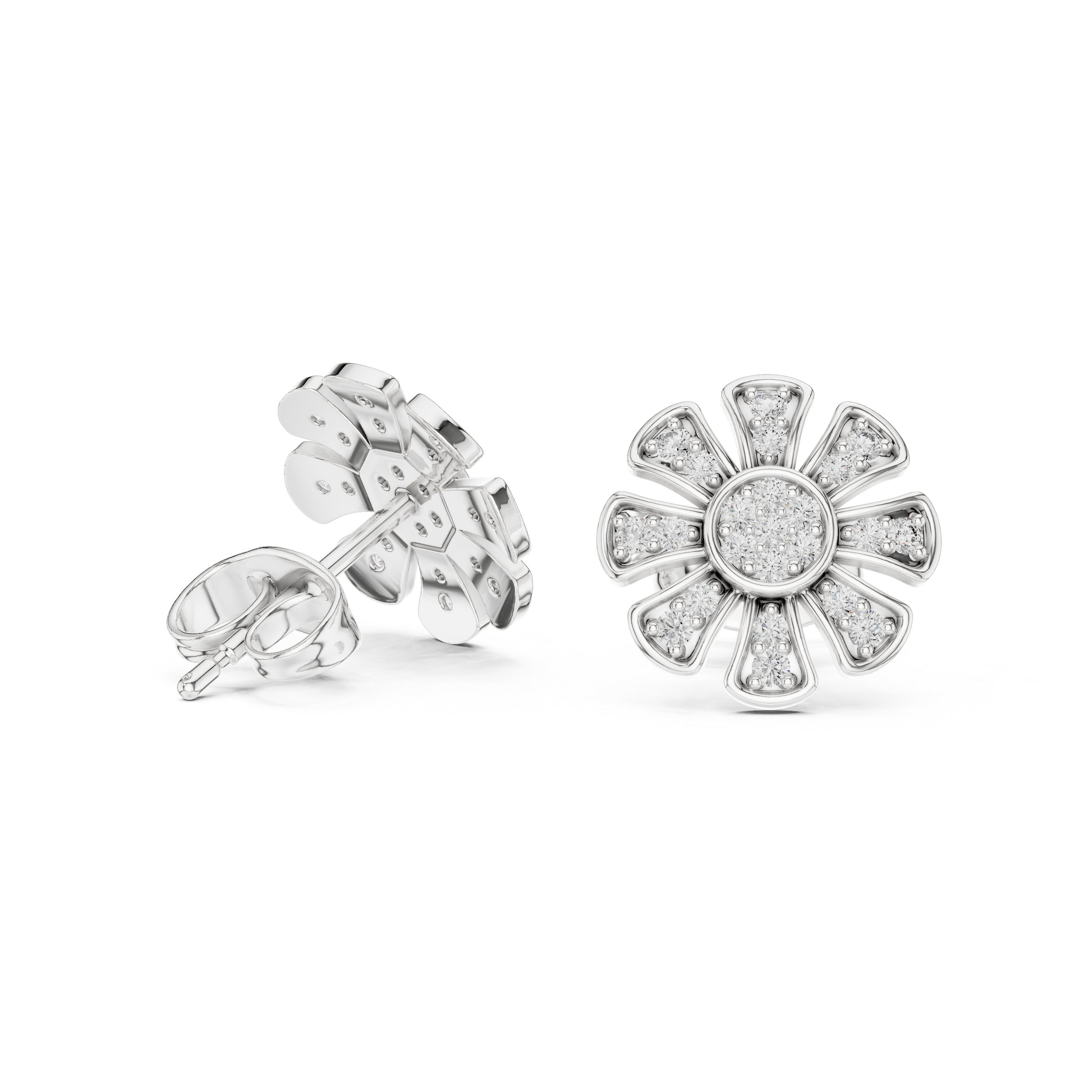 Round Cut Diamond Floral Pavé Stud Earrings