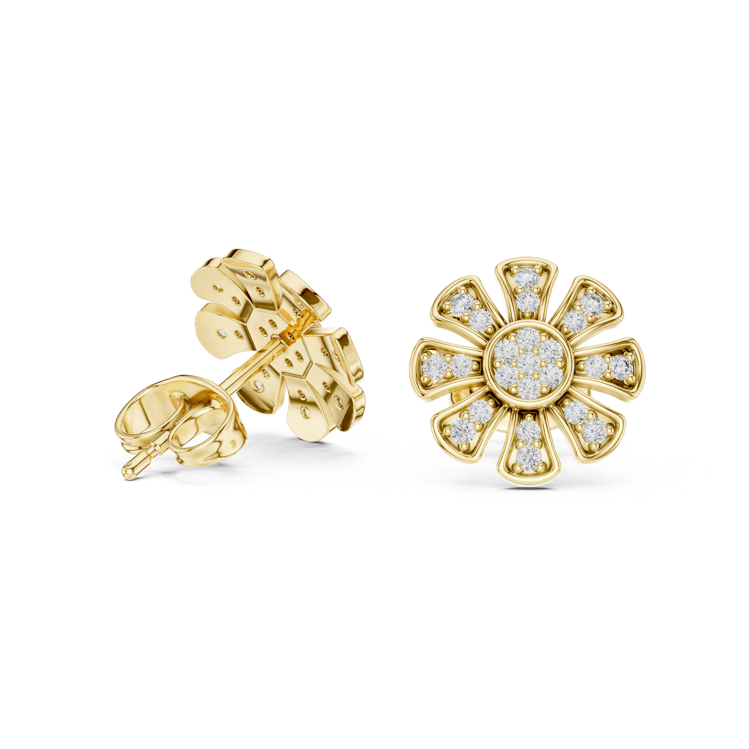 Round Cut Diamond Floral Pavé Stud Earrings