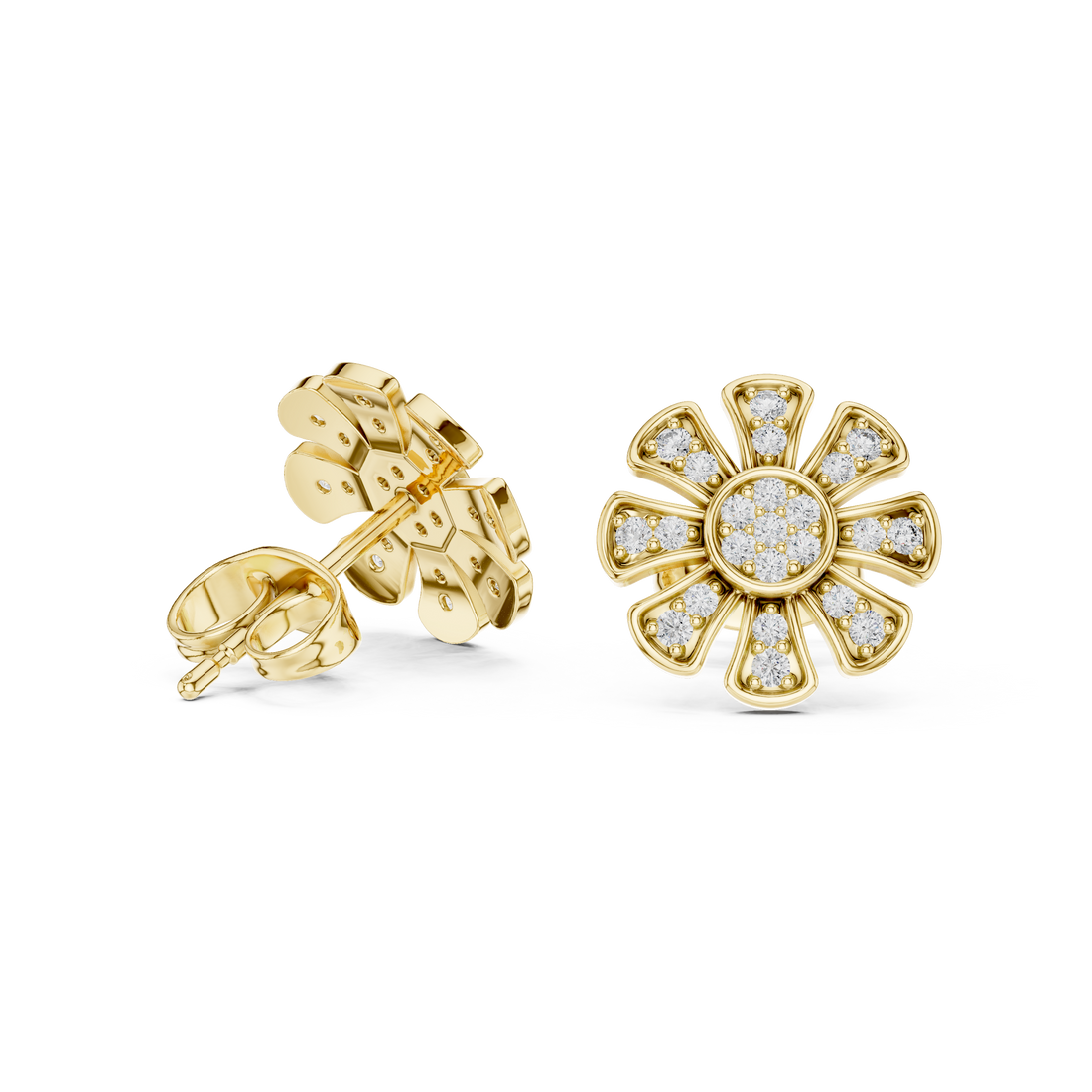 Round Cut Diamond Floral Pavé Stud Earrings