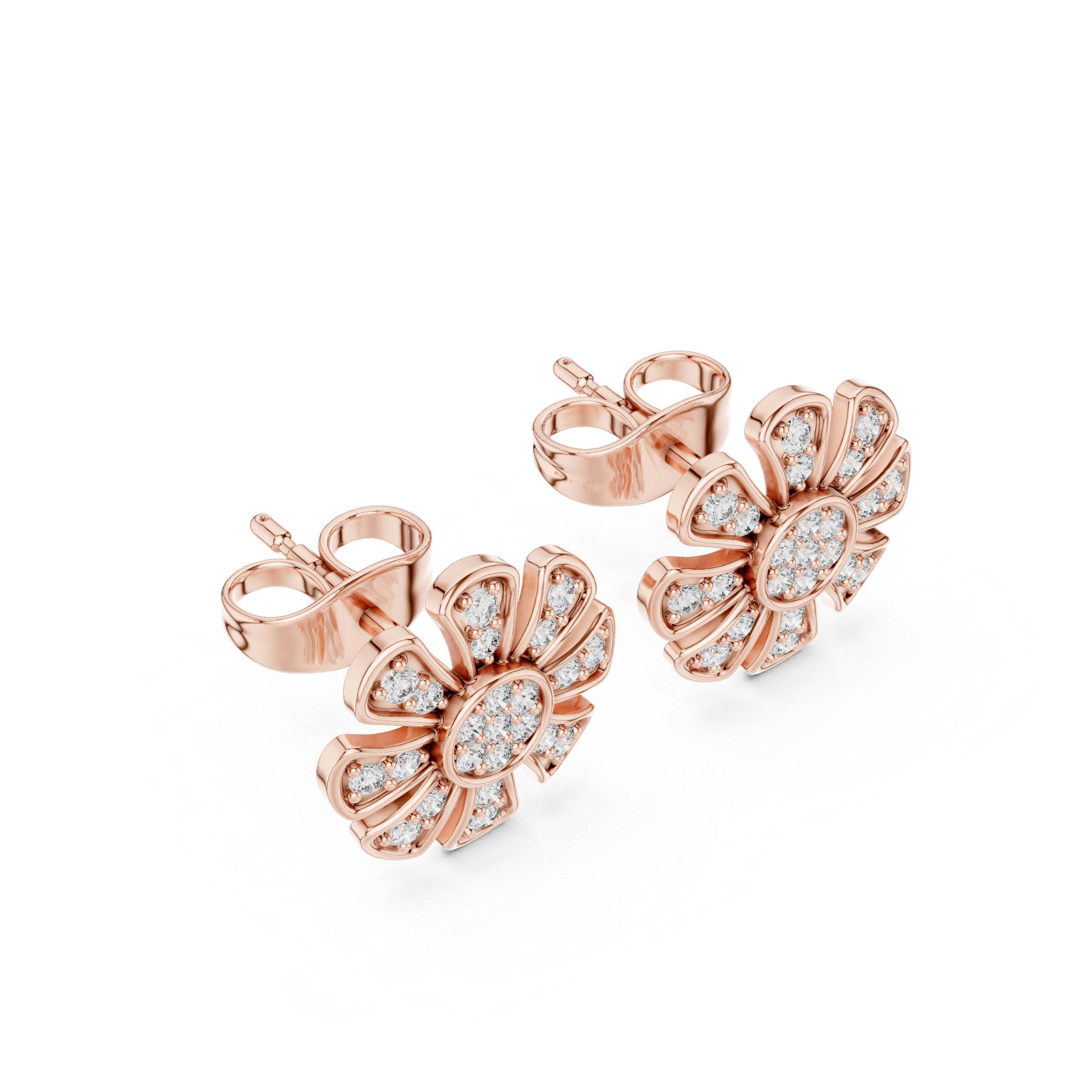 Round Cut Diamond Floral Pavé Stud Earrings