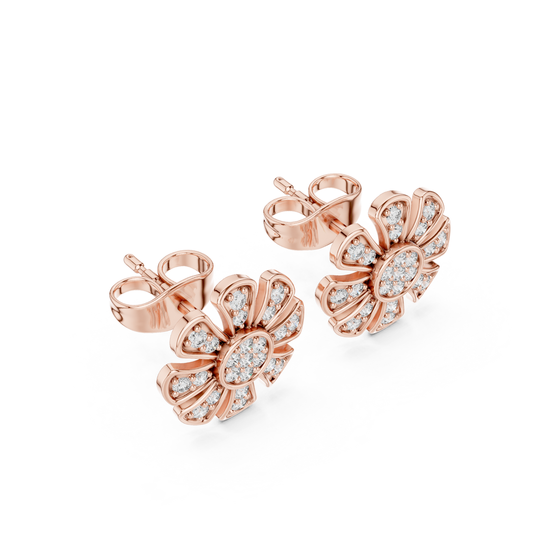 Round Cut Diamond Floral Pavé Stud Earrings