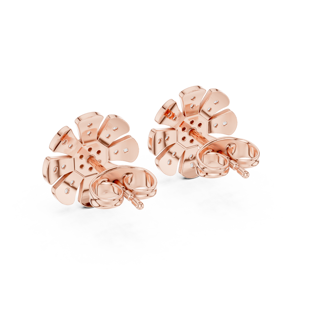 Round Cut Diamond Floral Pavé Stud Earrings