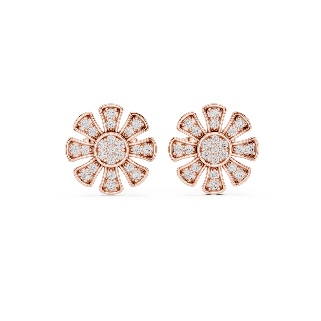 Round Cut Diamond Floral Pavé Stud Earrings