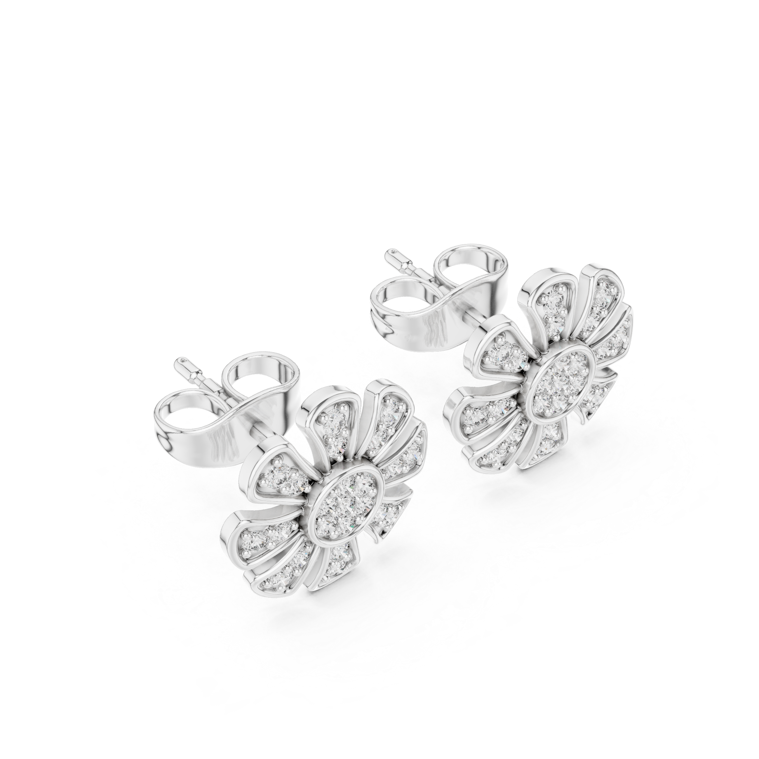 Round Cut Diamond Floral Pavé Stud Earrings