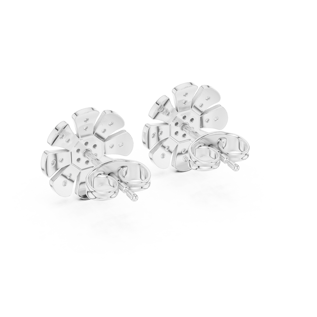 Round Cut Diamond Floral Pavé Stud Earrings