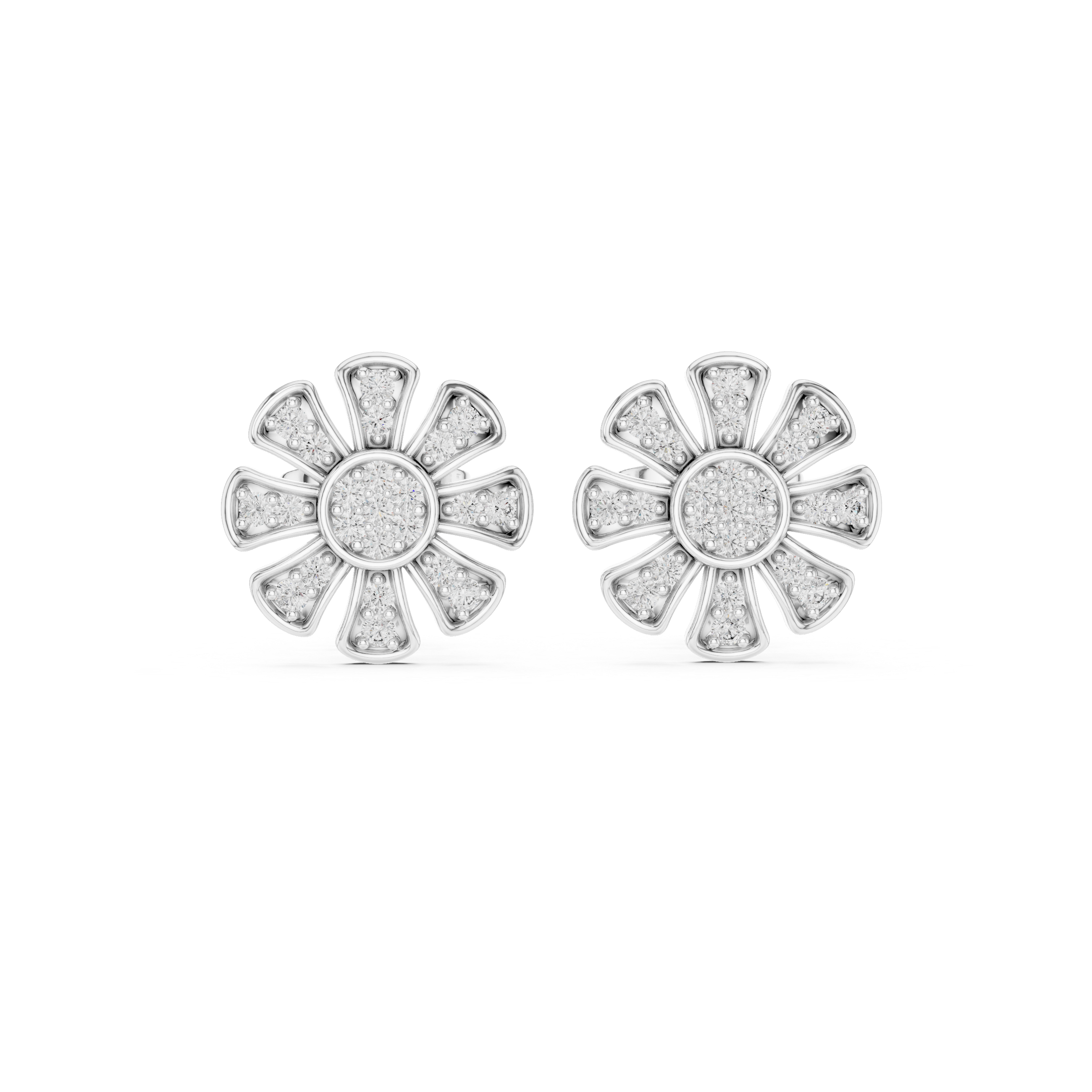 Round Cut Diamond Floral Pavé Stud Earrings