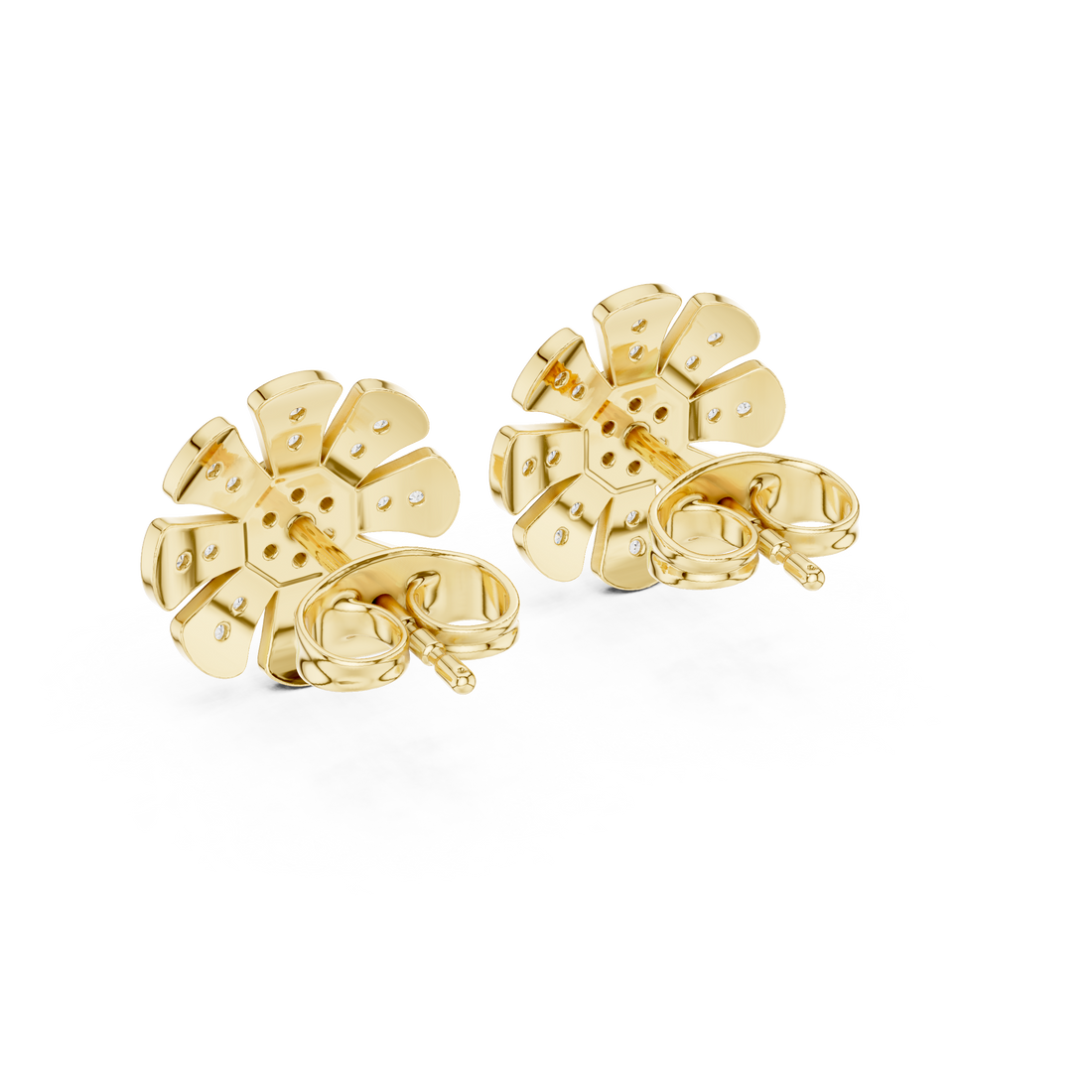 Round Cut Diamond Floral Pavé Stud Earrings