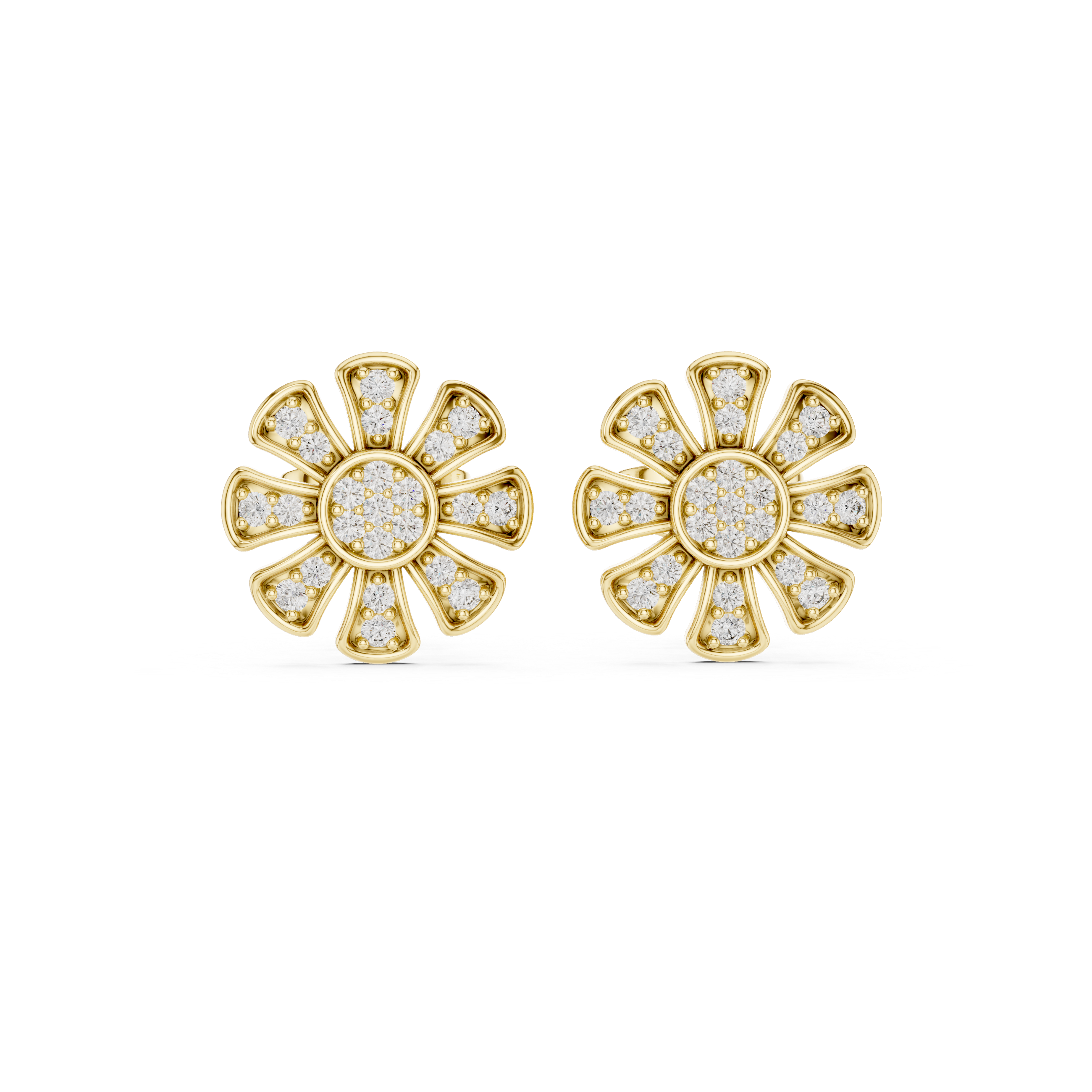 Round Cut Diamond Floral Pavé Stud Earrings