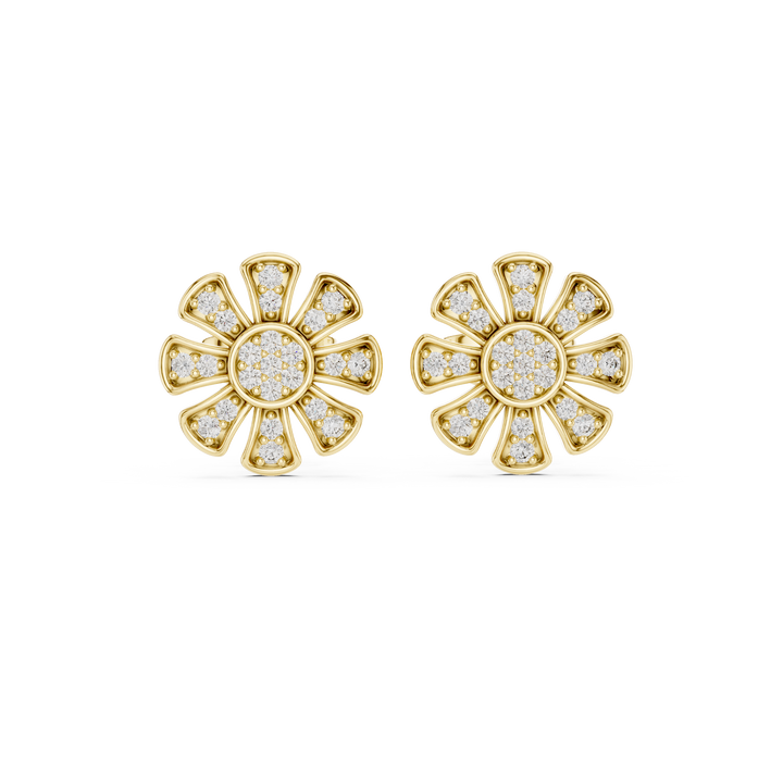 Round Cut Diamond Floral Pavé Stud Earrings