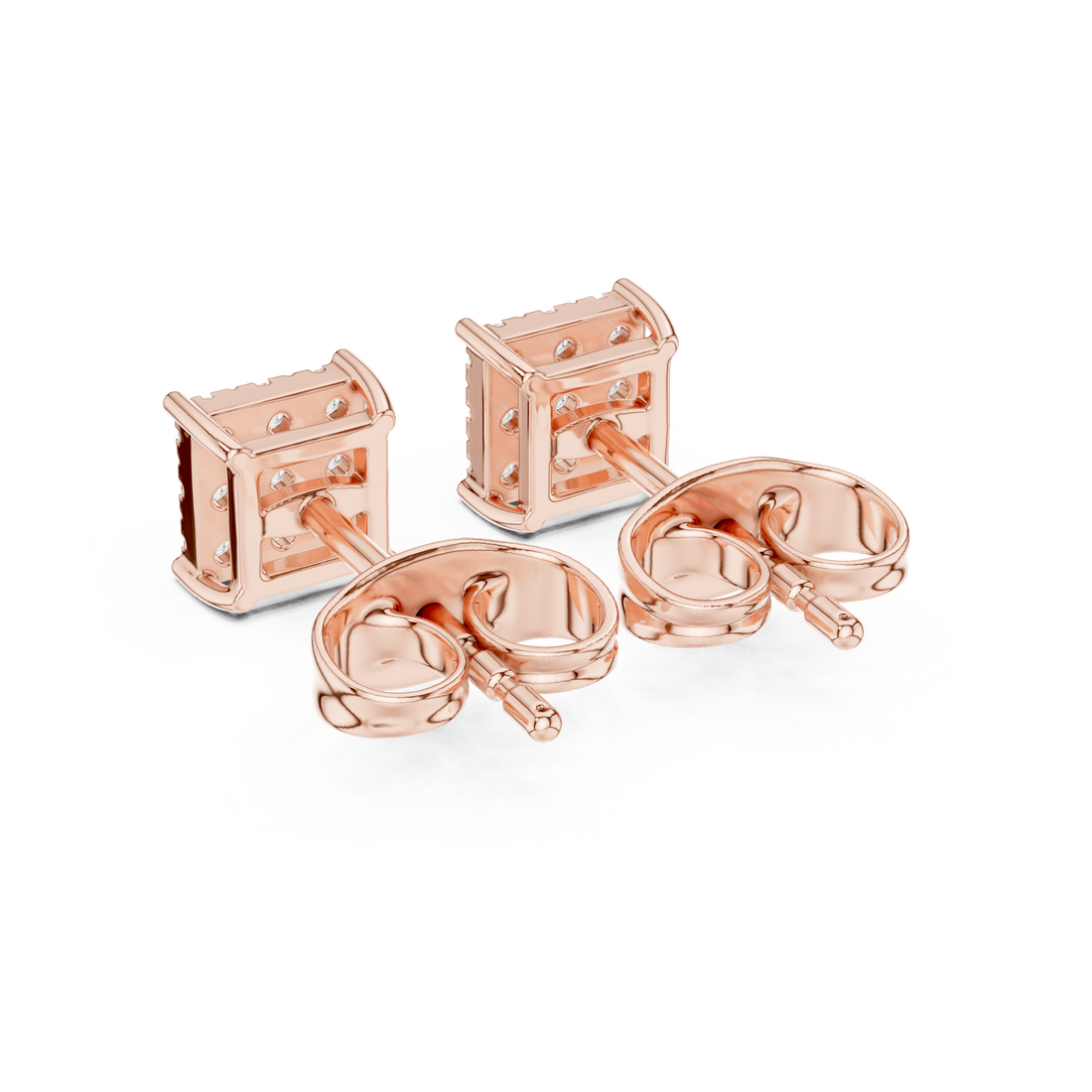 Round Diamond Invisible-Set Square Cluster Stud Earrings with Geometric Brilliance