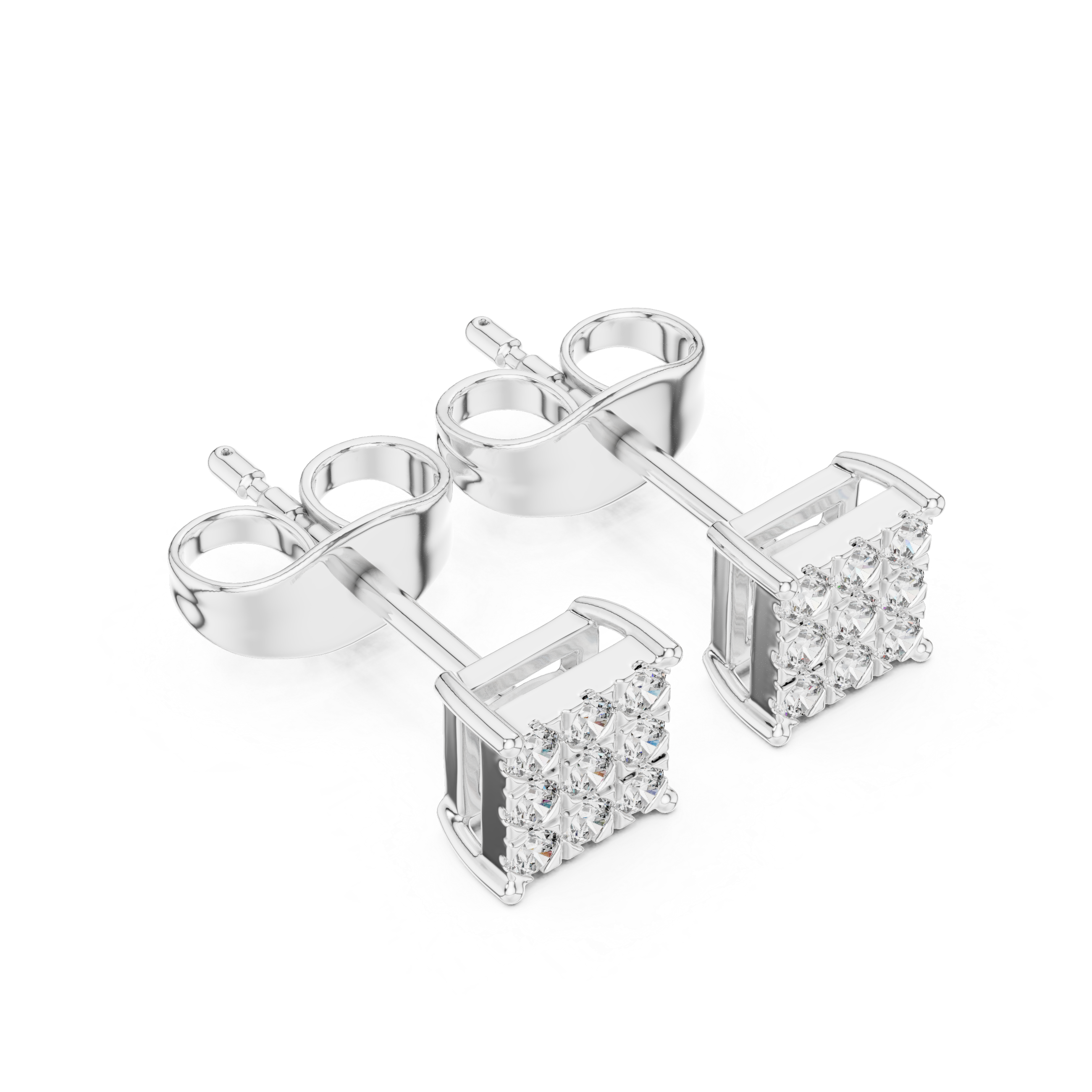 Round Diamond Invisible-Set Square Cluster Stud Earrings with Geometric Brilliance