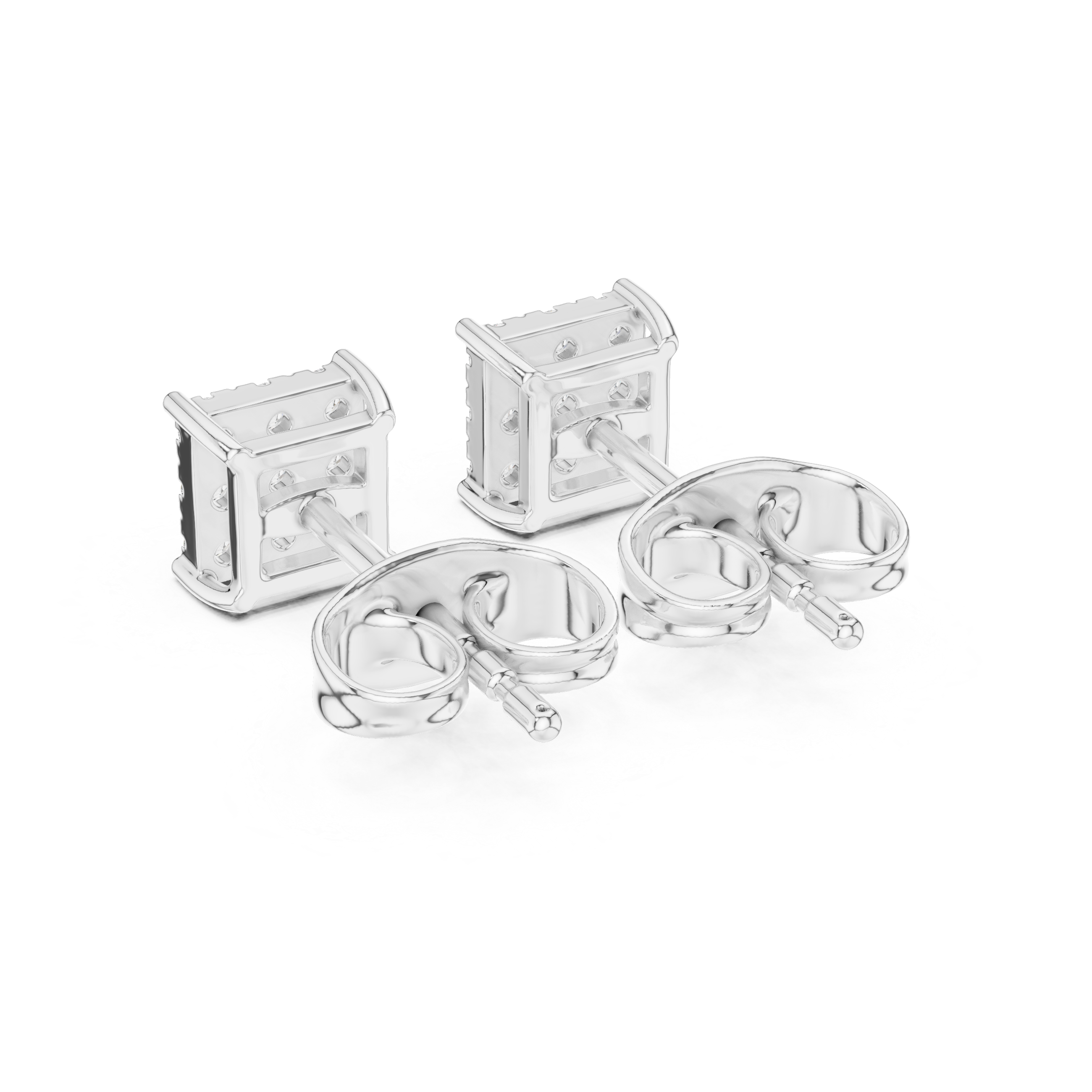 Round Diamond Invisible-Set Square Cluster Stud Earrings with Geometric Brilliance