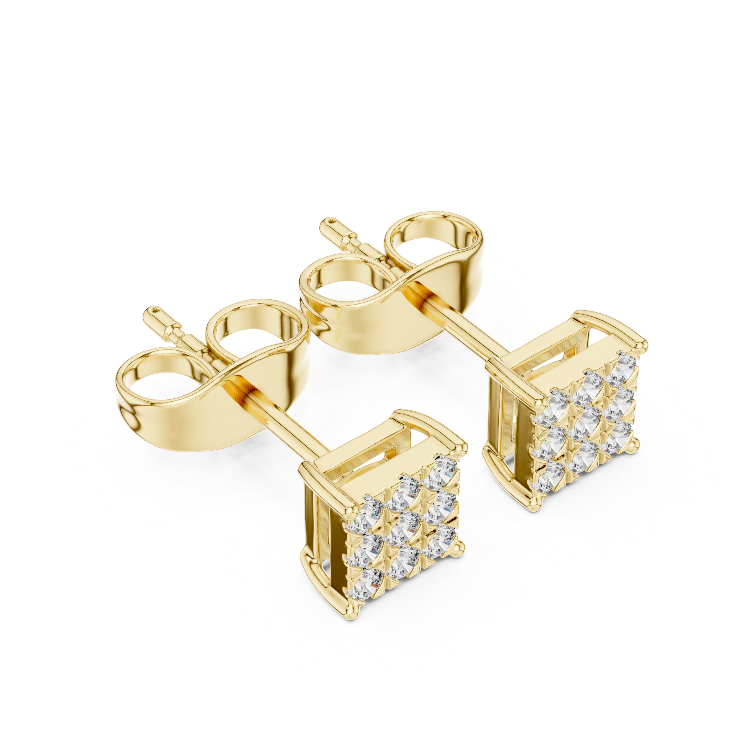 Round Diamond Invisible-Set Square Cluster Stud Earrings with Geometric Brilliance