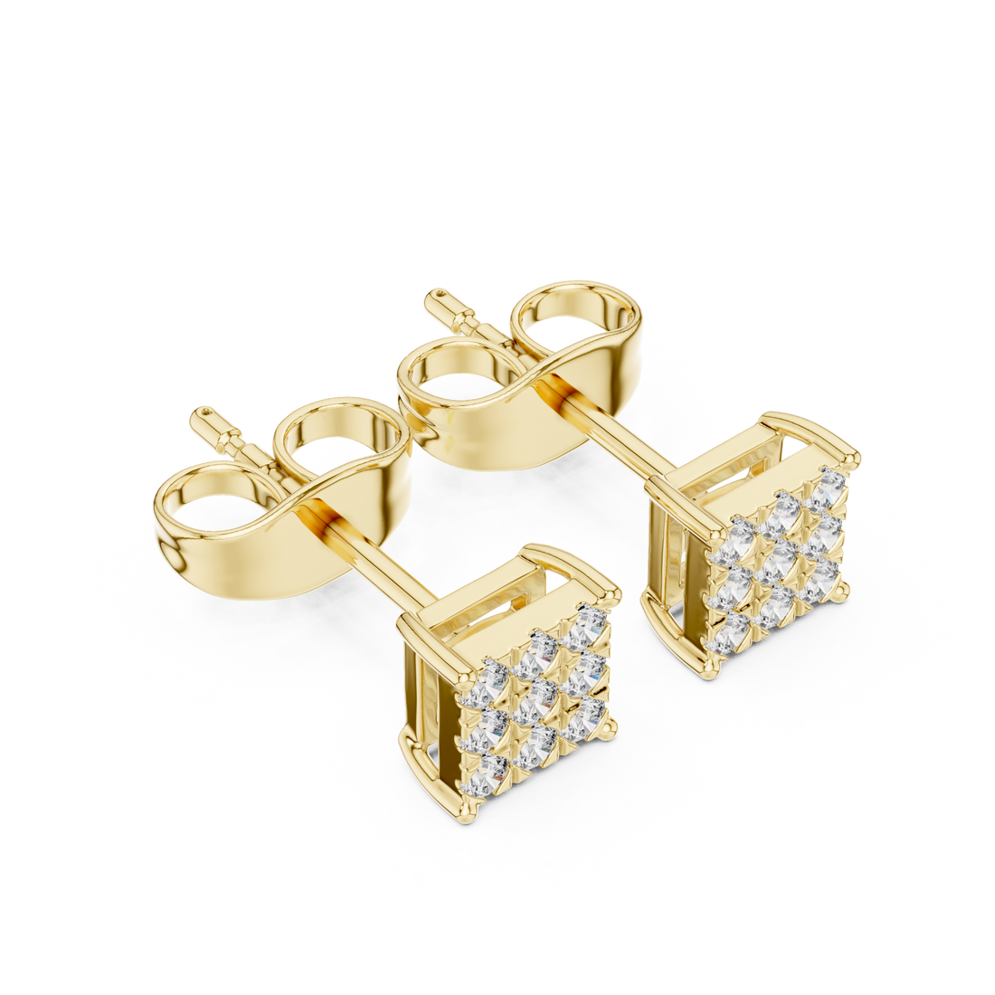 Round Diamond Invisible-Set Square Cluster Stud Earrings with Geometric Brilliance