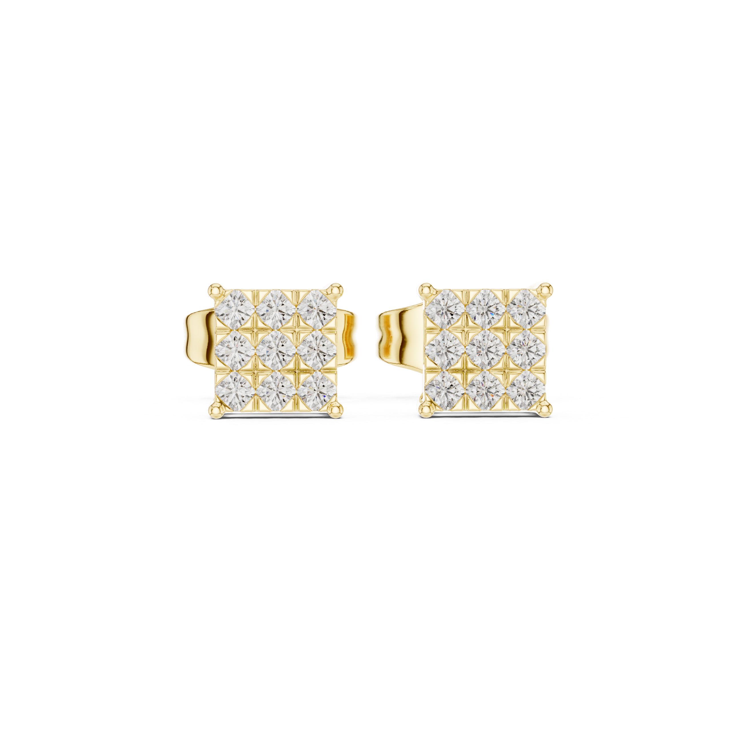 Round Diamond Invisible-Set Square Cluster Stud Earrings with Geometric Brilliance