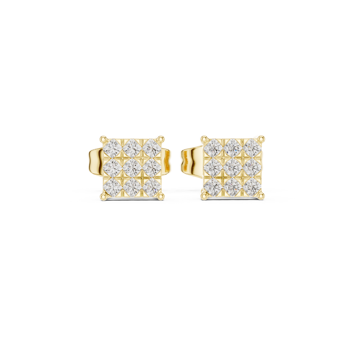 Round Diamond Invisible-Set Square Cluster Stud Earrings with Geometric Brilliance